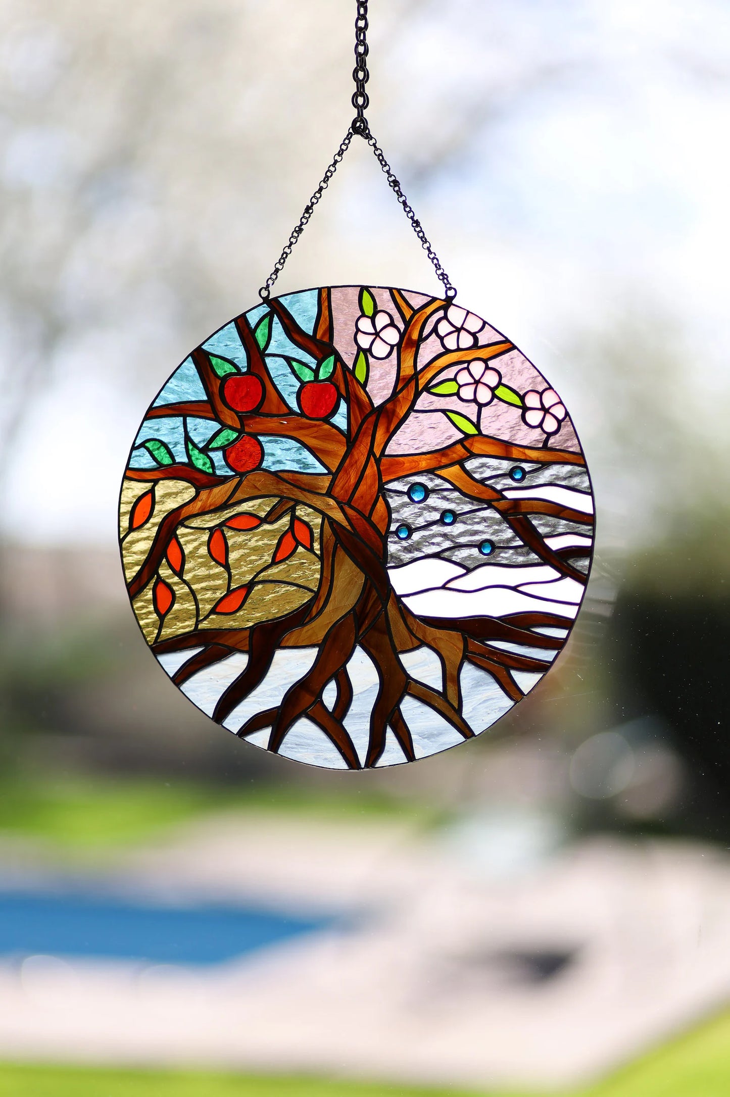 Stained glass suncatcher Four Seasons Tree of Life Stain glass panel Patio decor Birthday gift Hand made sun catcher Wall decor Custom art