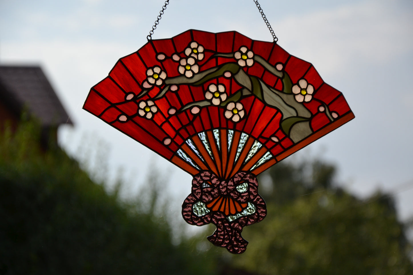 Stain glass Fan Hanging glass Succulent decor Modern stained glass Christmas gift Wall decor Glass art Japanese style Glass Living room deco
