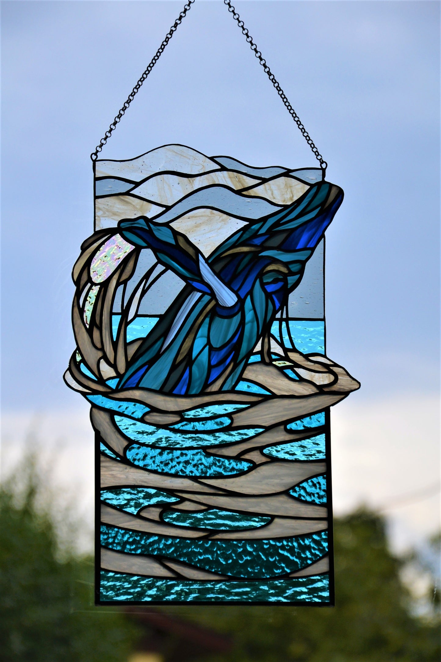 Stained glass panel Whale Window hanging picture Stained glass suncatcher Ocean Wall decor Travel memories Stained glass gift