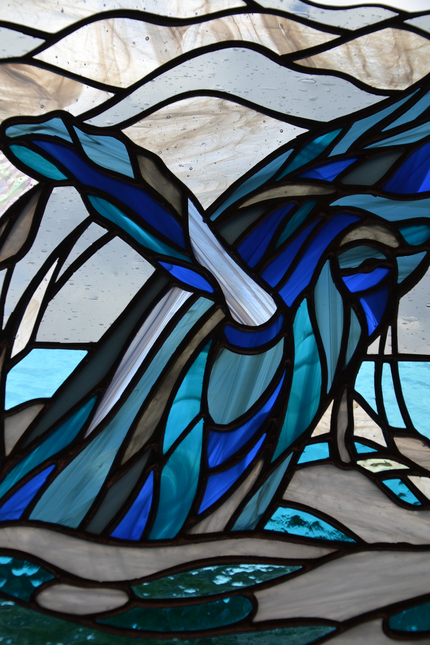 Stained glass panel Whale Window hanging picture Stained glass suncatcher Ocean Wall decor Travel memories Stained glass gift