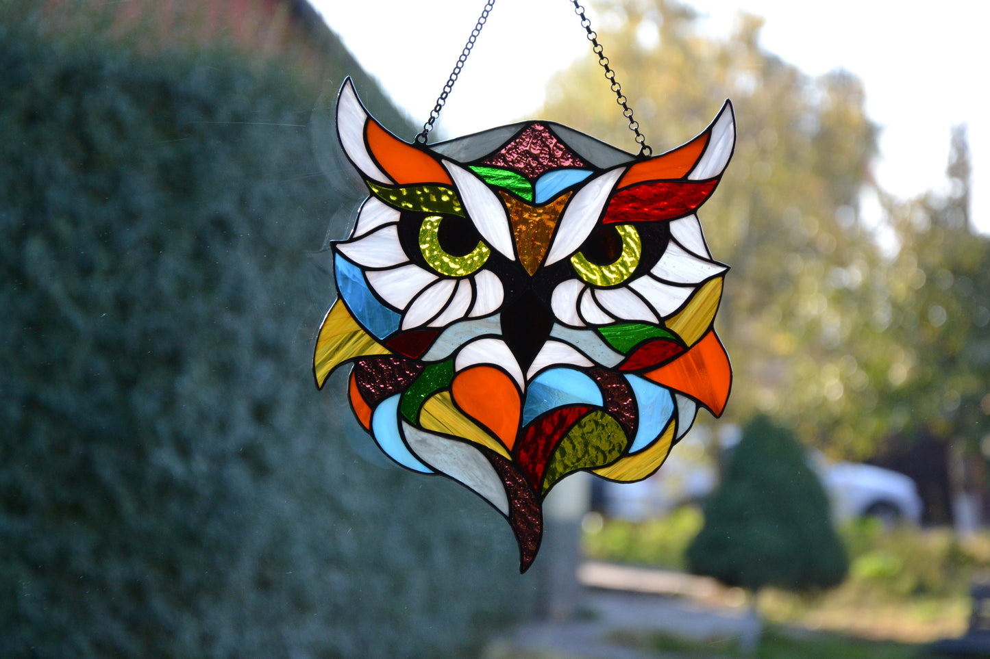 Stained glass suncatcher Owl window hanging Garden decor Stain glass panel Wall decor Stained glass art Glass bird Refined gift Wall art