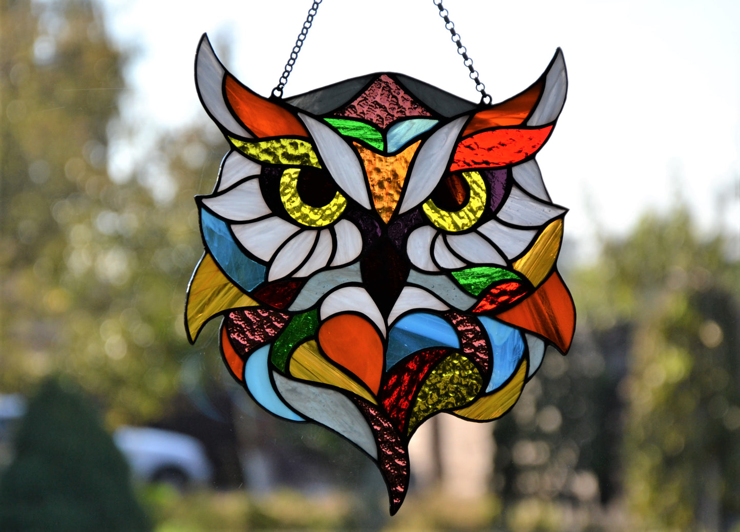 Stained glass suncatcher Owl window hanging Garden decor Stain glass panel Wall decor Stained glass art Glass bird Refined gift Wall art