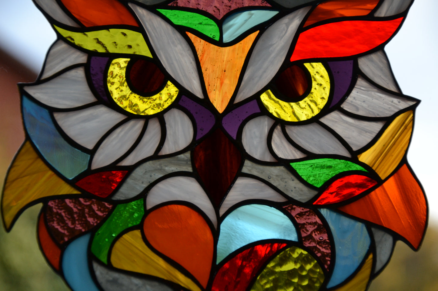 Stained glass suncatcher Owl window hanging Garden decor Stain glass panel Wall decor Stained glass art Glass bird Refined gift Wall art