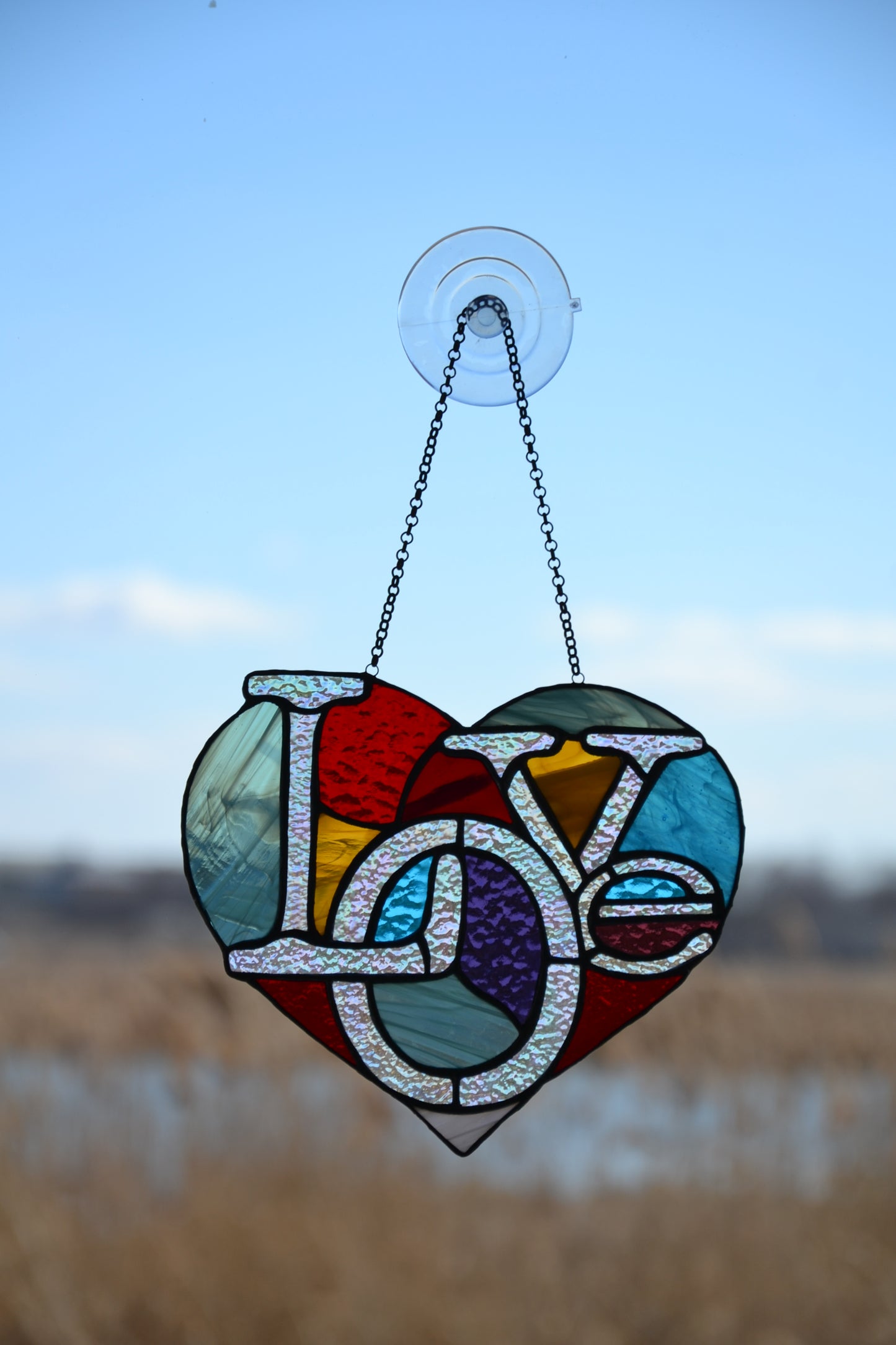 Heart suncatcher Stained glass window hanging Glass garden decor Love suncatcher Mother's day gift Christmas gift Friendly gift Custom glass