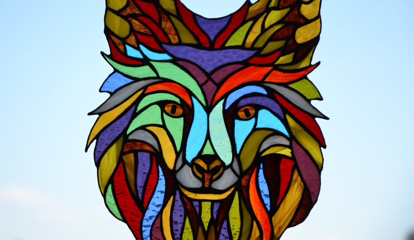 Suncatcher Stained glass window hanging Wolf glass Pop art Stained glass panel Wall decor Gift for him Stain glass pendant