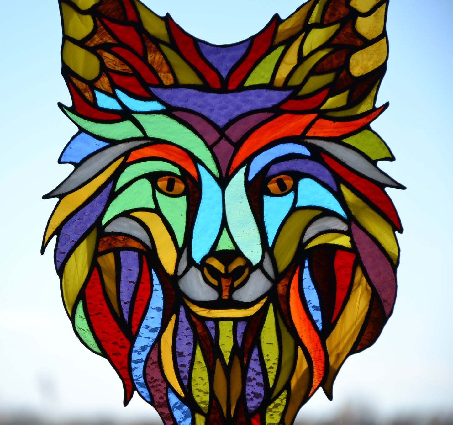 Suncatcher Stained glass window hanging Wolf glass Pop art Stained glass panel Wall decor Gift for him Stain glass pendant