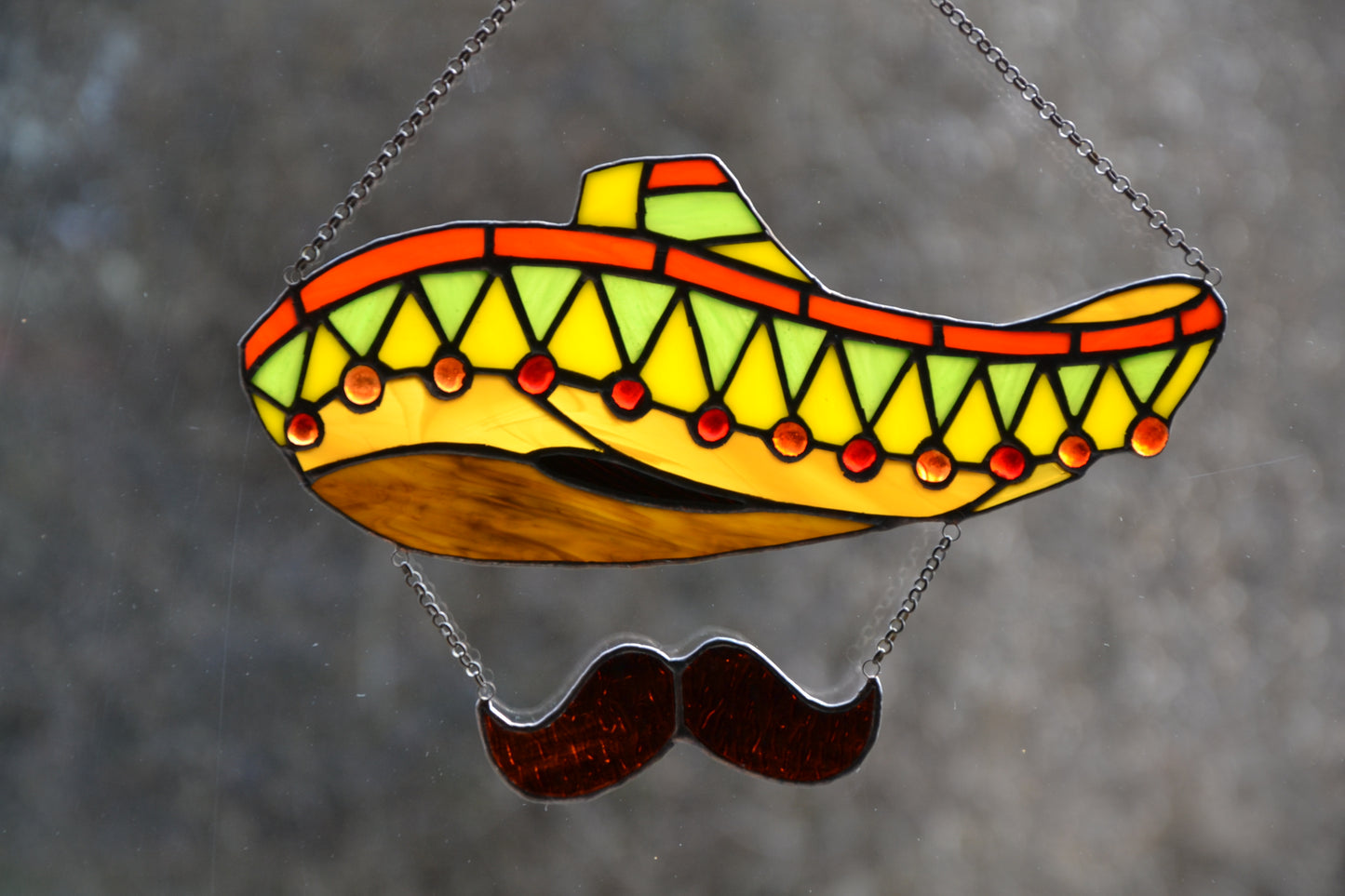 Stained glass suncatcher Sombrero Wall decor Window hanging sun catcher Mexican style Garden decor Friendly gift Glass mustache Cool gift