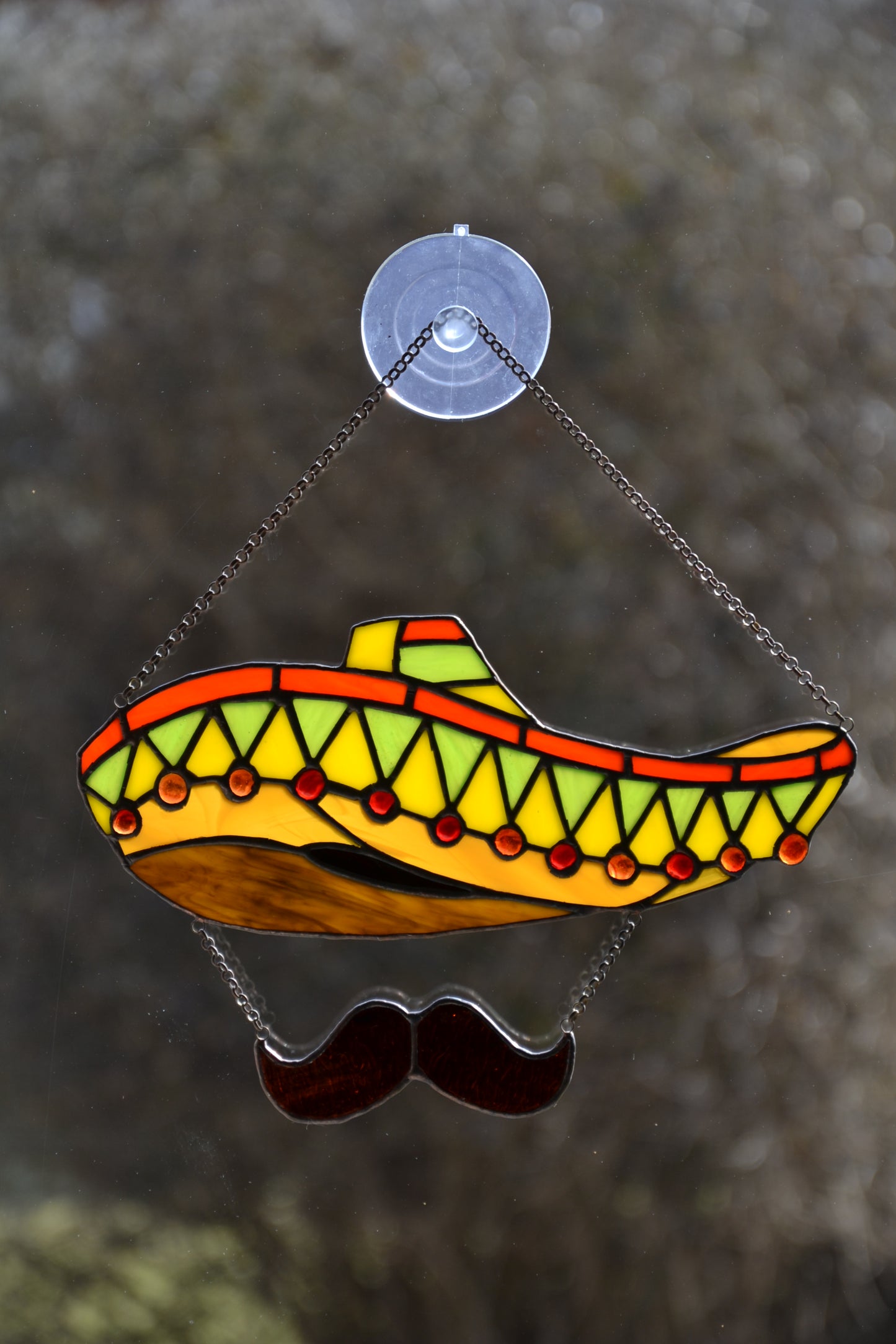 Stained glass suncatcher Sombrero Wall decor Window hanging sun catcher Mexican style Garden decor Friendly gift Glass mustache Cool gift
