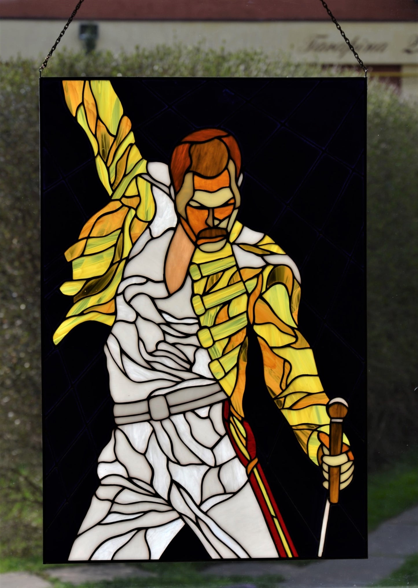 Stained glass panel Freddie Mercury Window hanging Pop art glass Custom stained glass Suncatcher window pendant Stained glass picture