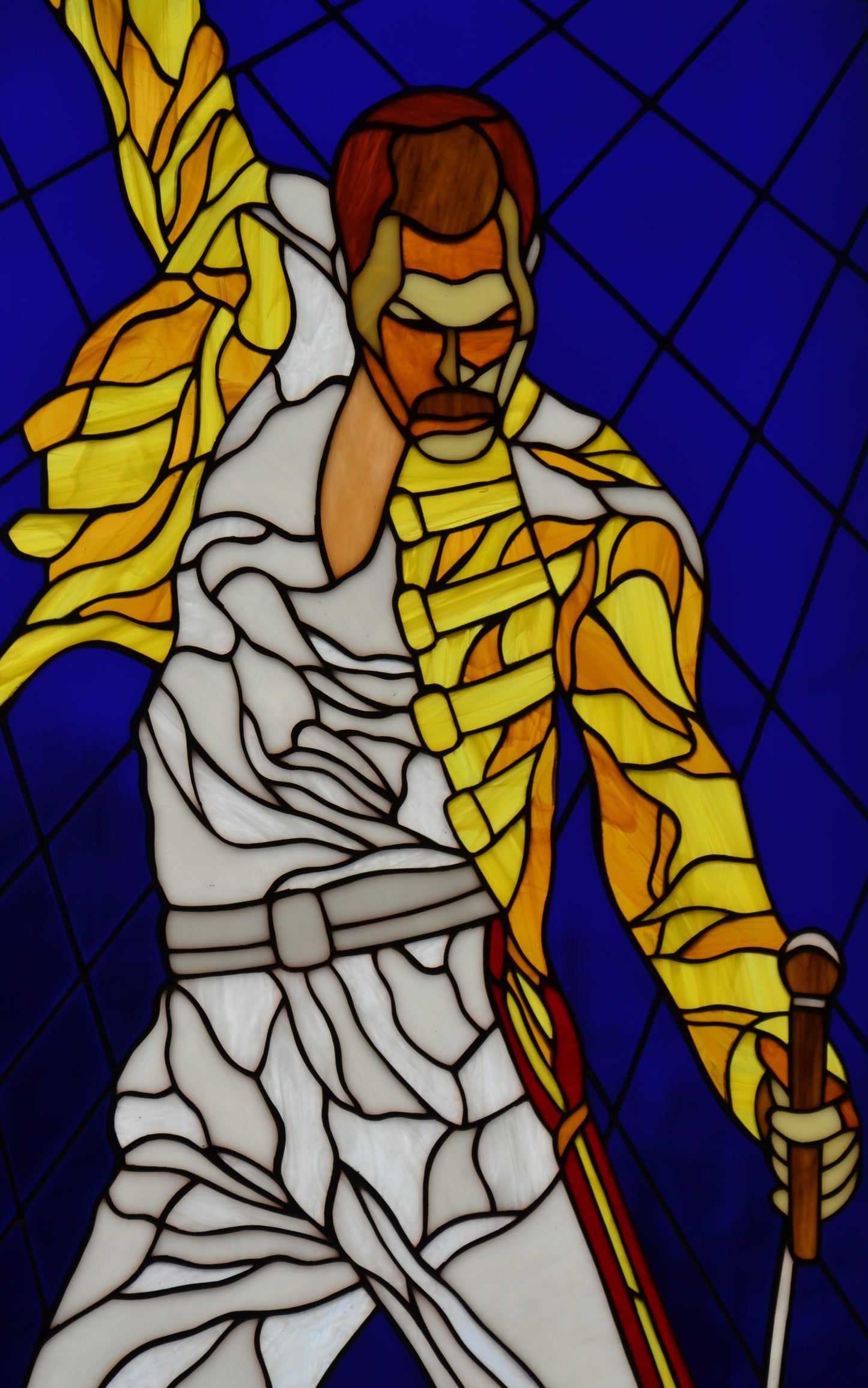 Stained glass panel Freddie Mercury Window hanging Pop art glass Custom stained glass Suncatcher window pendant Stained glass picture