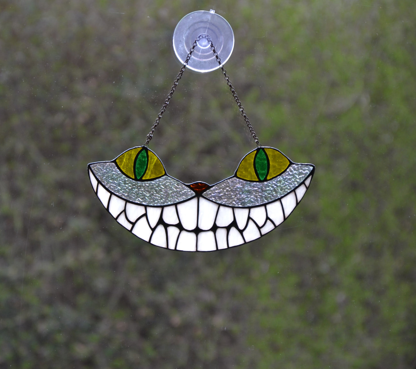 Cheshire Cat Suncatcher Stained glass window hanging Alice in the Wonderland Stained glass window Wall art hanging Gift idea Garden decor Christmas gift