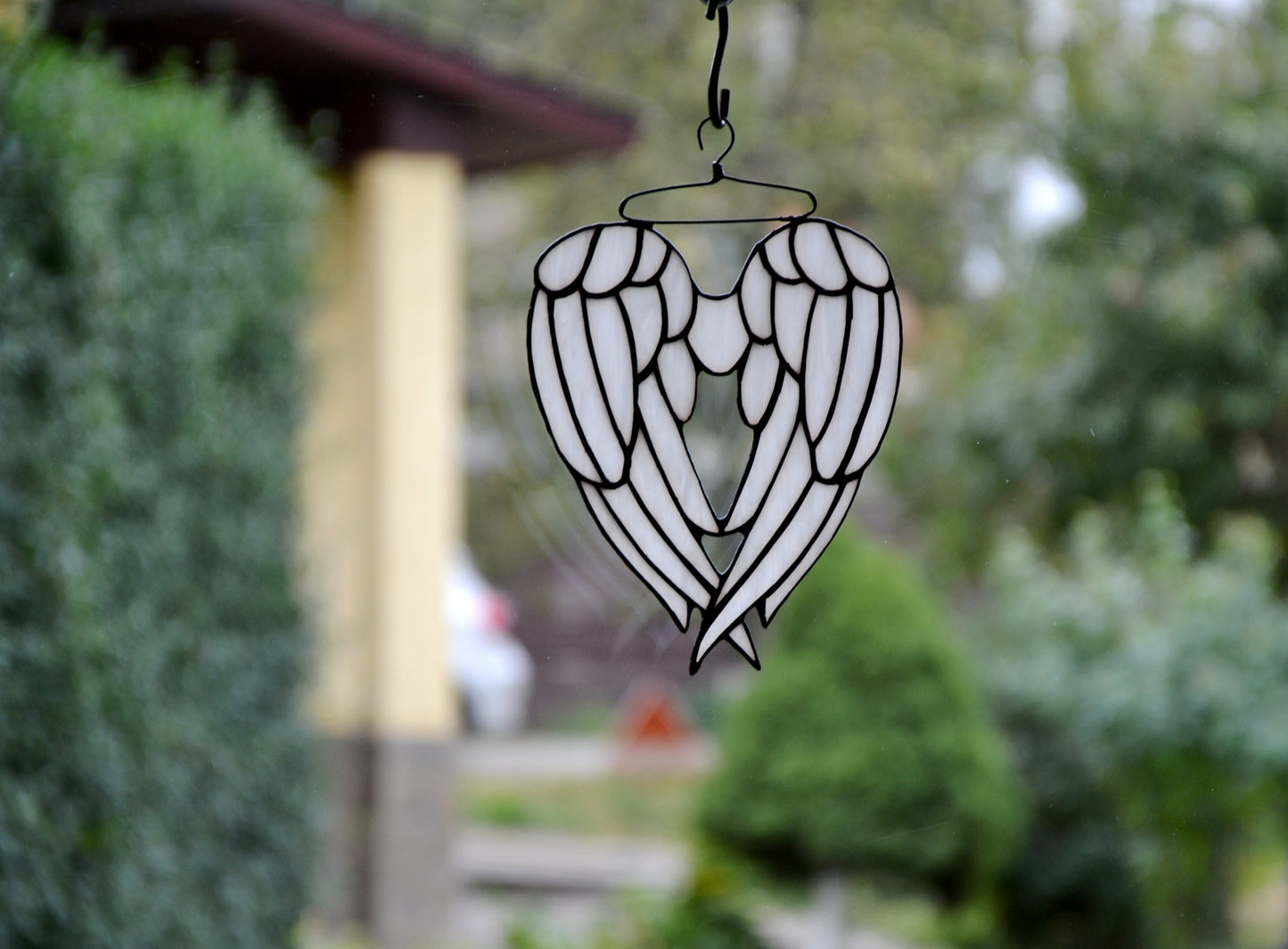 Stain glass suncatcher Angel wings window hanging Tiffany style sun catcher Home glass decor Glass wall art Gardening gift