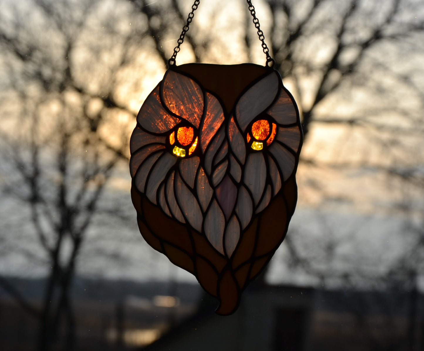 Owl stained glass window hangings sun catcher owl gift for boyfriend suncatcher for windows friendship gift glass art