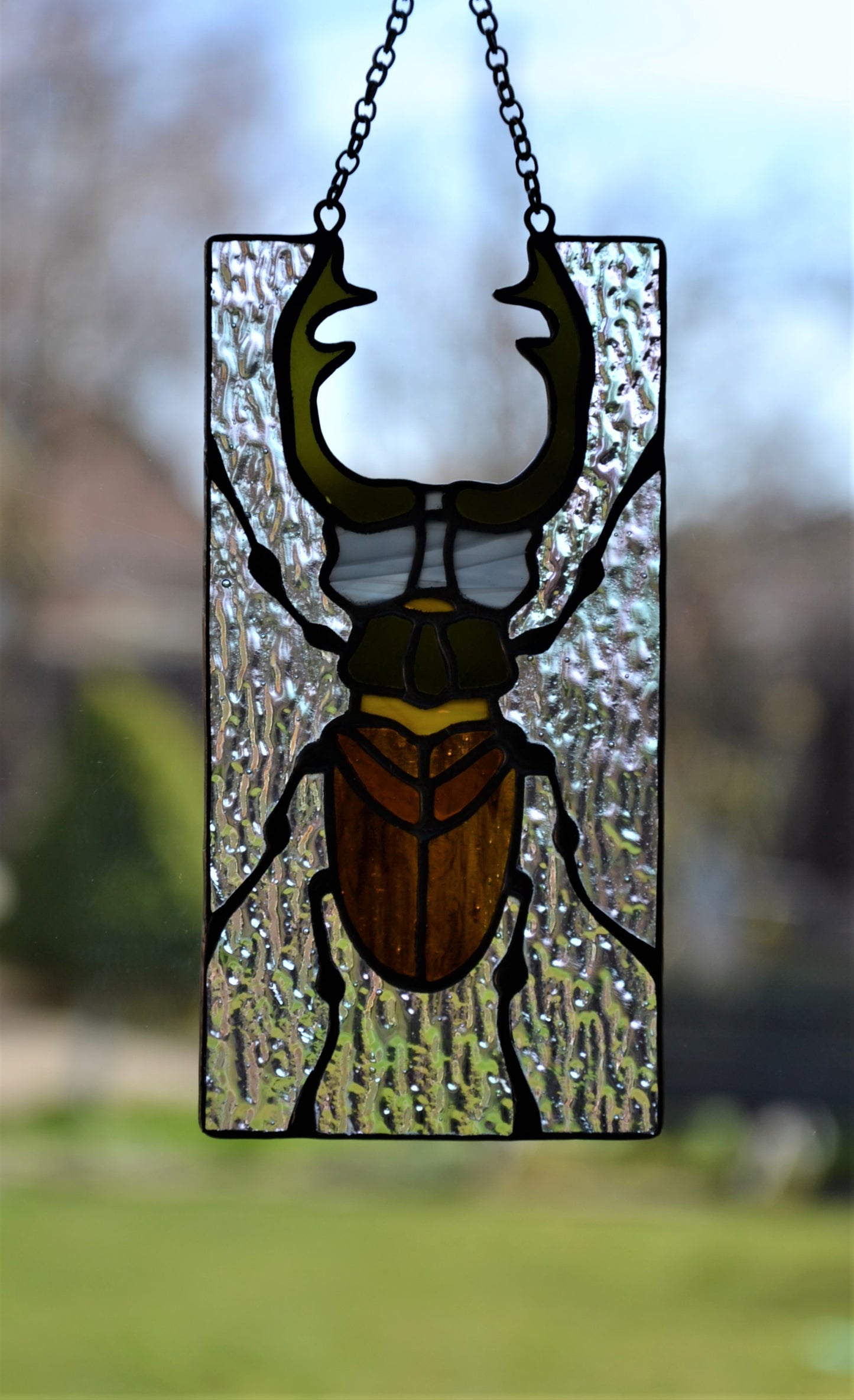 Stained glass window hanging Stag beetle suncather Glass bug Stain glass pendant Glass gift Wall decor Window sun catcher Nature style