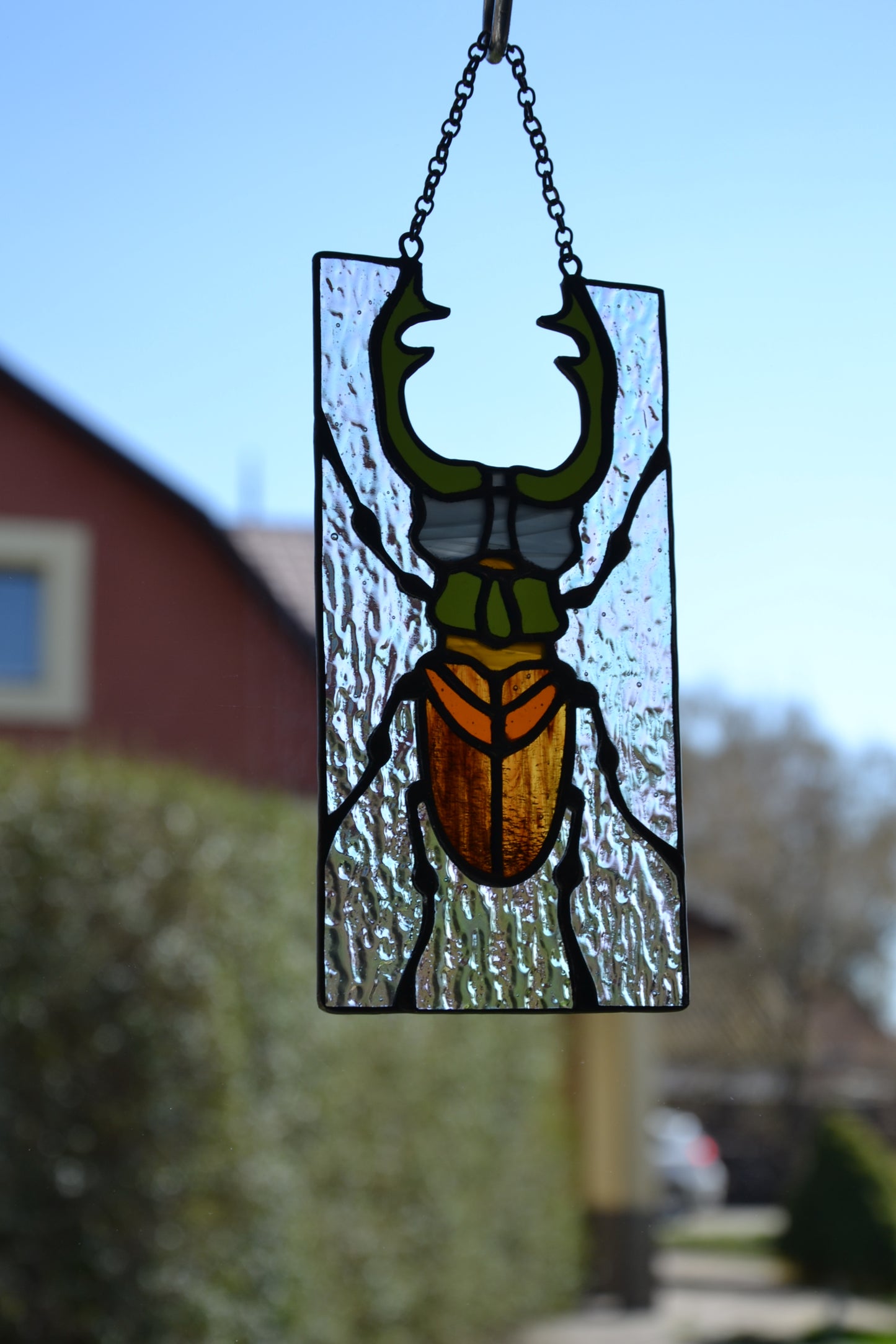 Stained glass window hanging Stag beetle suncather Glass bug Stain glass pendant Glass gift Wall decor Window sun catcher Nature style