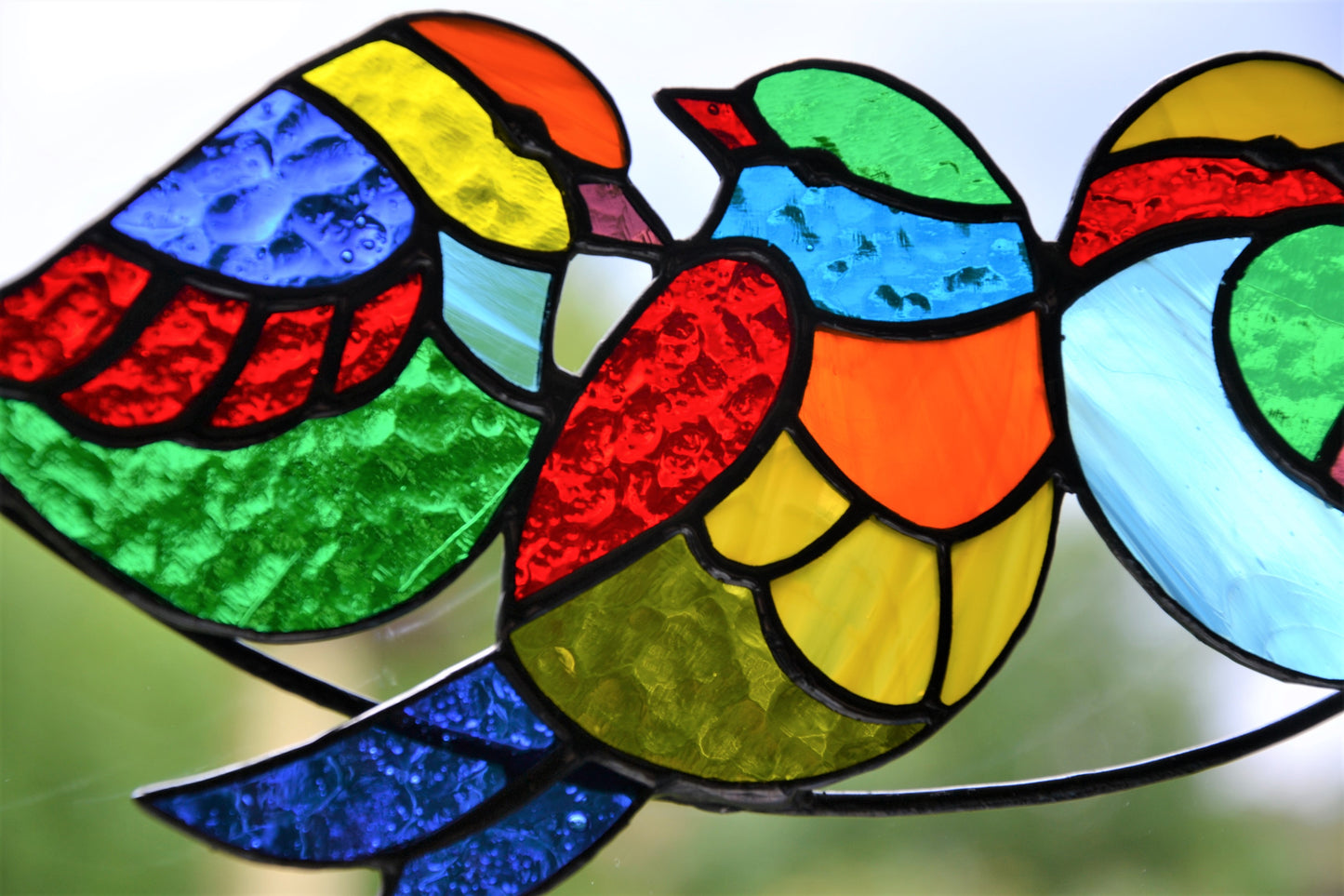 Birds on a branch suncatcher Mother's day gift Stained glass window hanging Multicolor birds Wall decor Xmas gift Garden hanging Living room Christmas gift