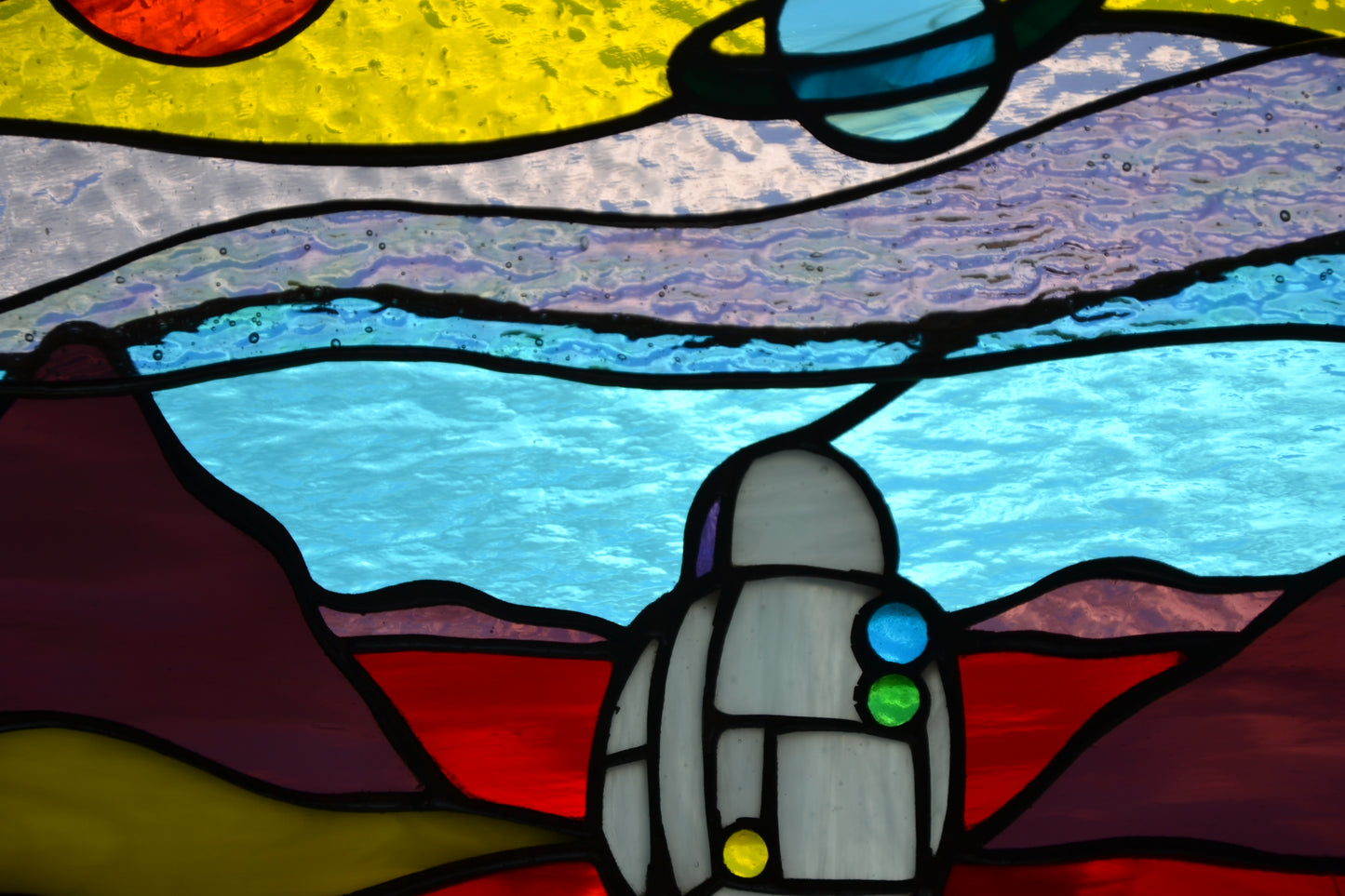Stained glass suncatcher Space landscape Window hanging sun catcher Christmas gift Stained glass art Wall decor Mars mission Round panel