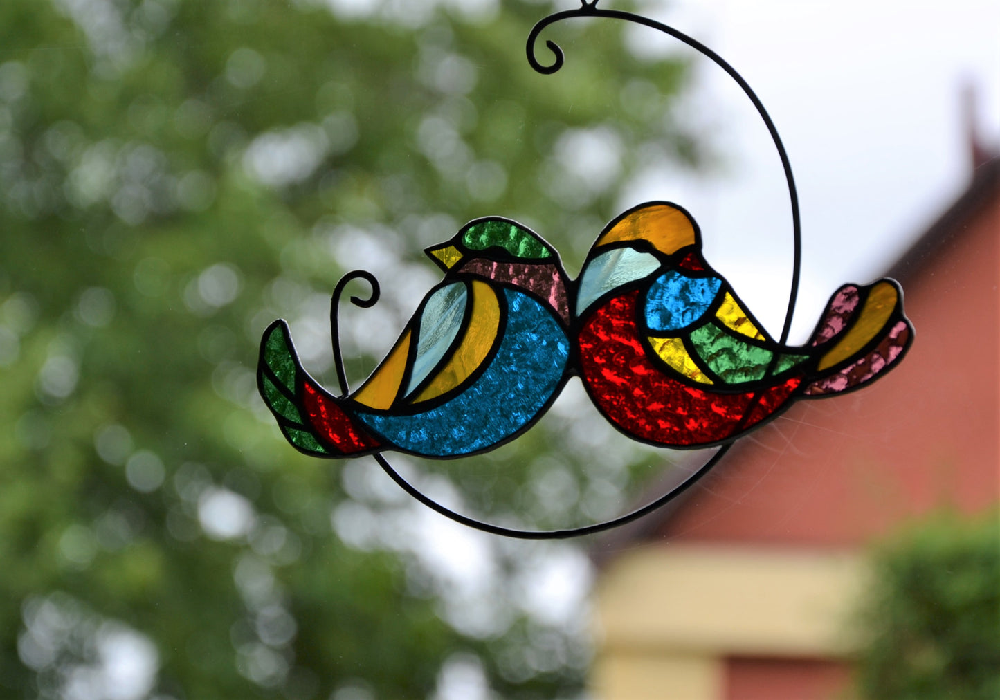 Suncatcher Two birds on branch stained glass window hanging Stain glass suncatcher Glass decor Friendly gift Wall decor