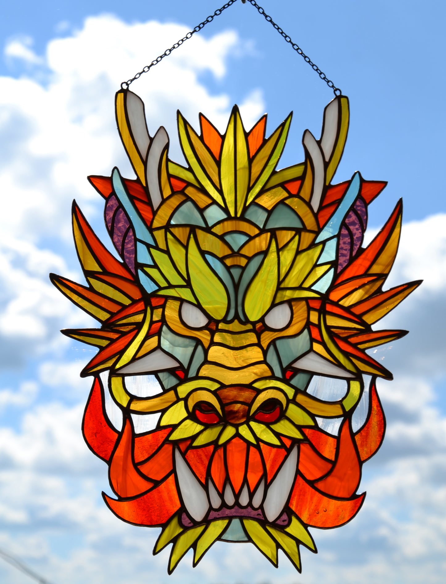 Stained glass panel Chinese dragon Window hanging suncatcher Glass art Living room decor Wall art Stain glass dragon Exquisite gift Garde