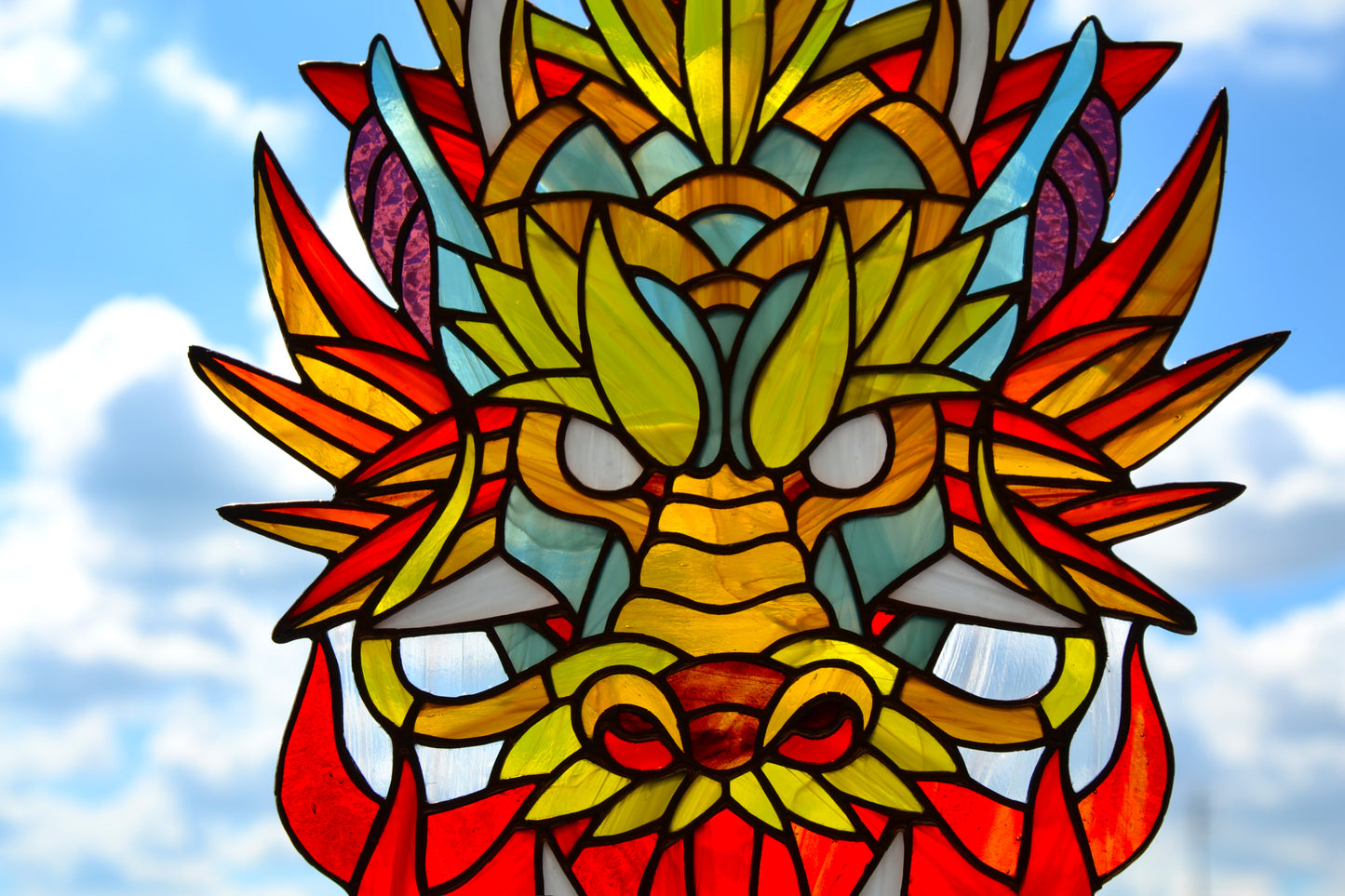 Stained glass panel Chinese dragon Window hanging suncatcher Glass art Living room decor Wall art Stain glass dragon Exquisite gift Garde