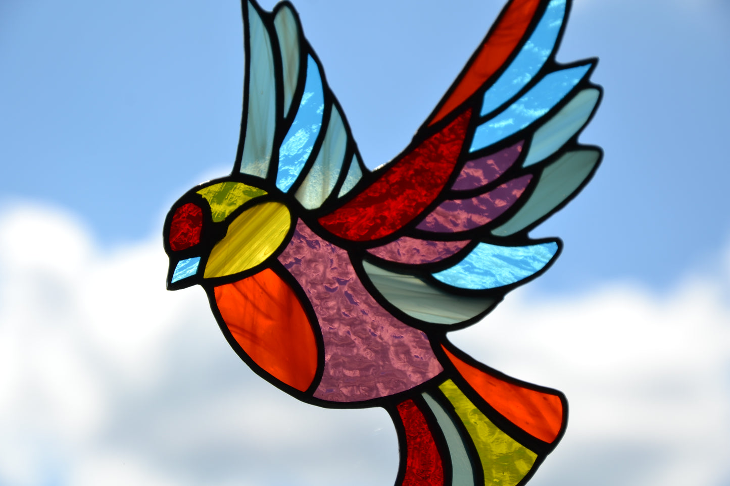 Stained glass suncatcher Single bird Window hanging bird Garden decor Wall art Stain glass pendant Glass sparrow Birthday gift