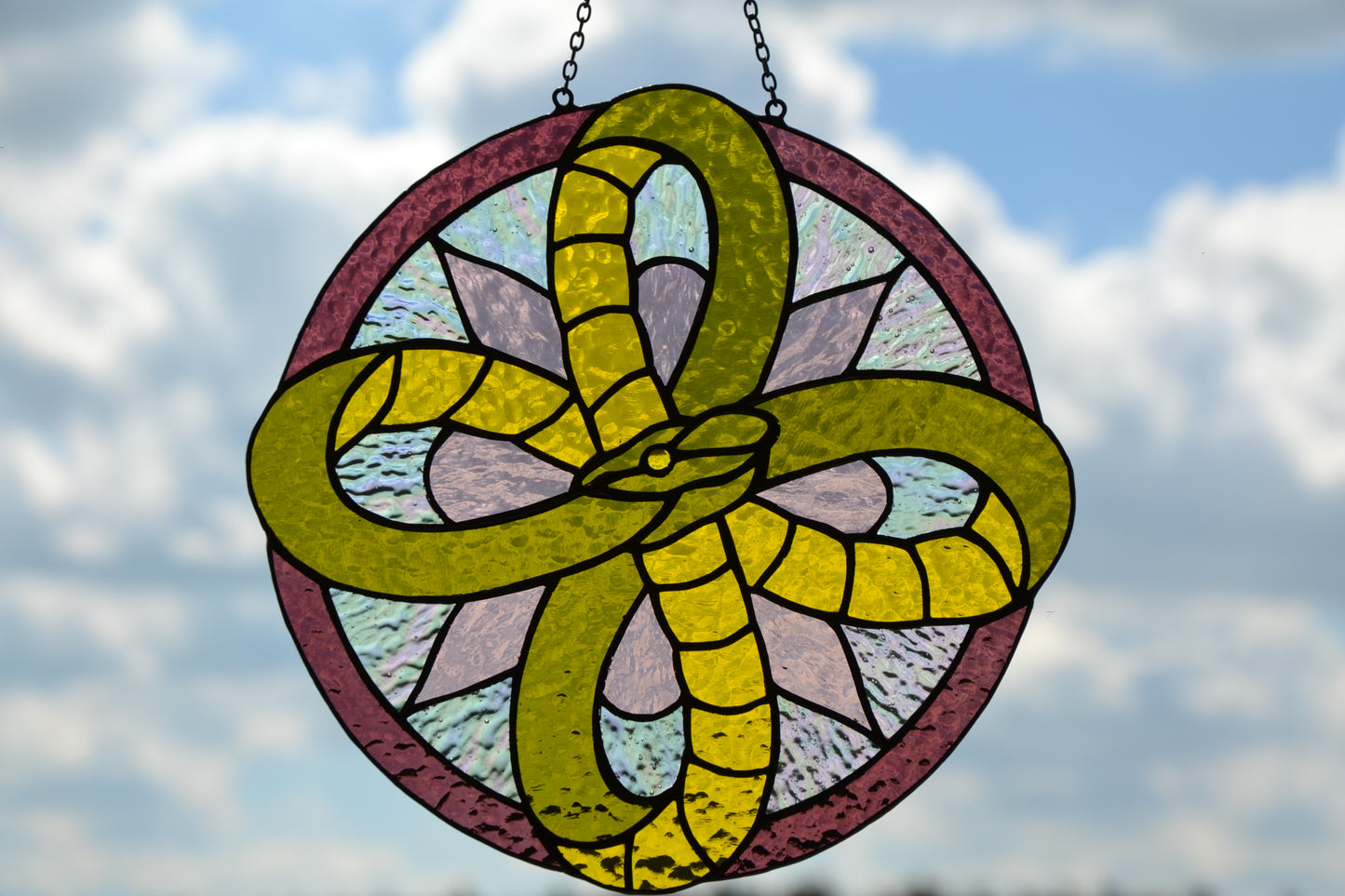 Stained glass suncatcher Infinity snake mandala suncatcher Stained glass window hanging Home decor Birthday gift Garden decor Round hanging