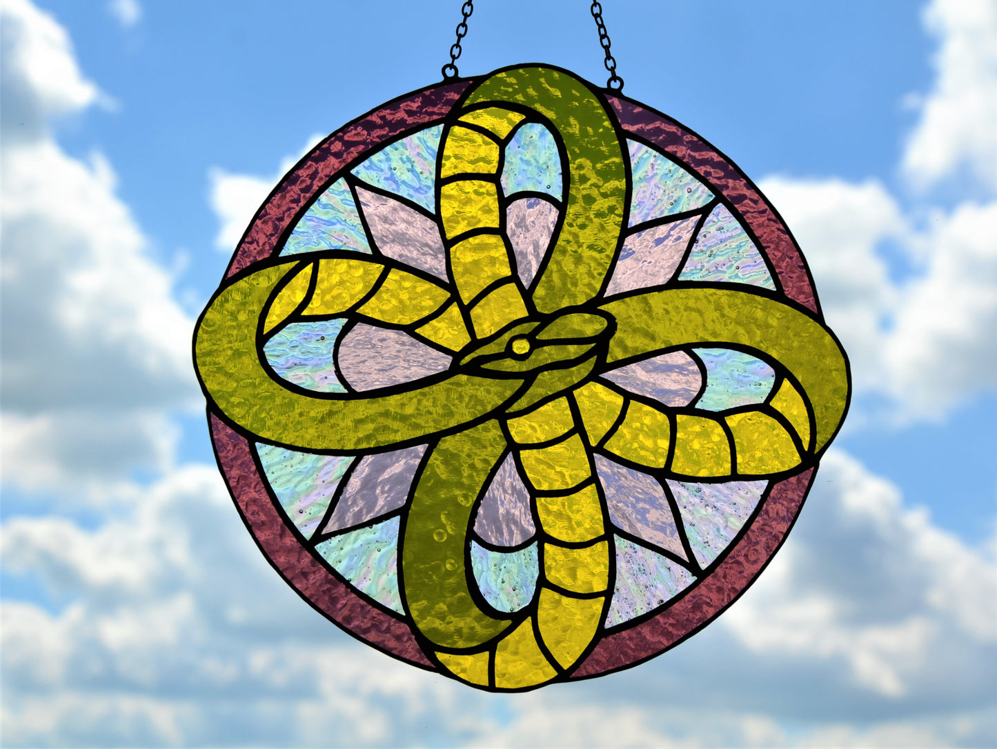 Stained glass suncatcher Infinity snake mandala suncatcher Stained glass window hanging Home decor Birthday gift Garden decor Round hanging