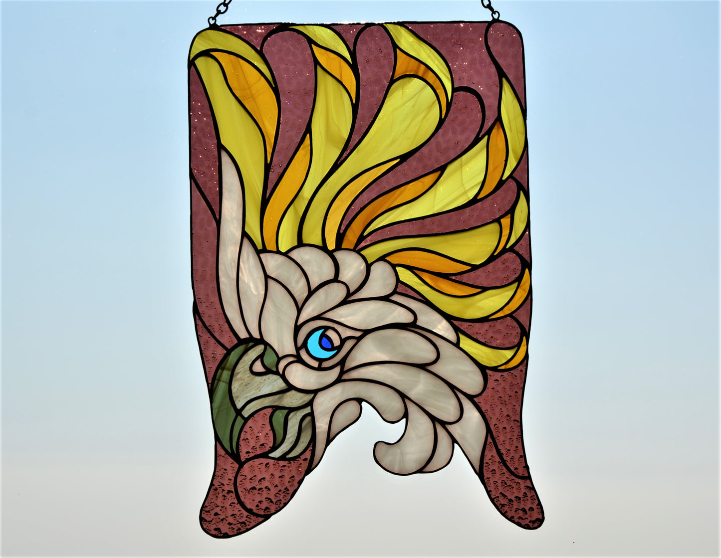 Parrot stain glass panel Window hanging suncatcher Housewarminggift Stained glass decor Glass bird Wall decor