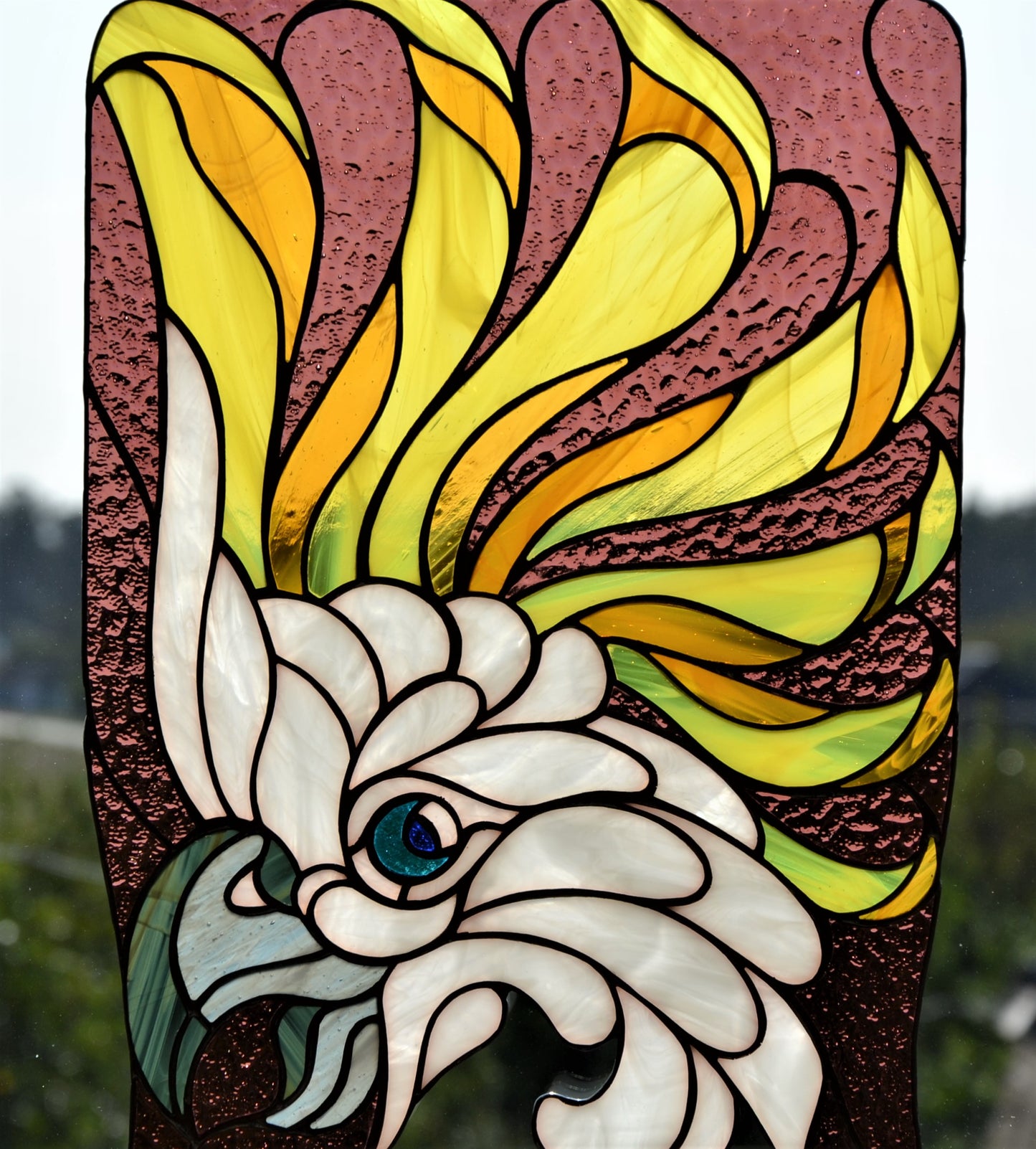 Parrot stain glass panel Window hanging suncatcher Housewarminggift Stained glass decor Glass bird Wall decor