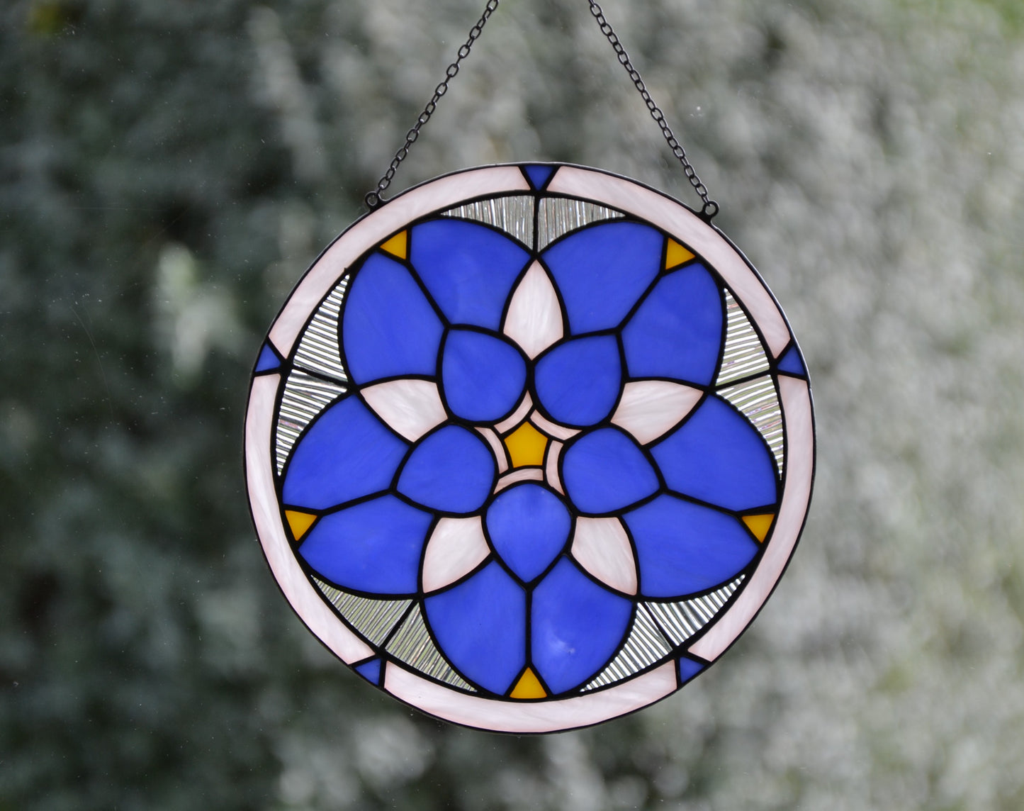 Stained glass suncatcher Forget-me-not flower mandala Window hanging decor Stain glass sun catcher Wall decor Yoga gift Custom panel