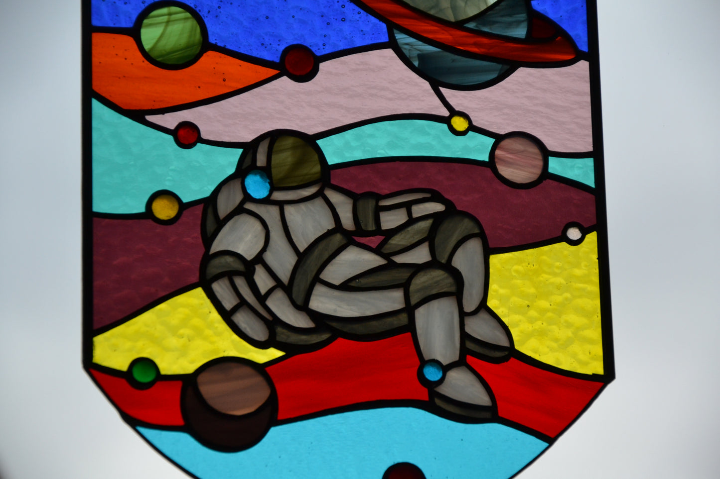 Stained glass panel Astronaut Window hanging suncatcher Stain glass decor Space landscape Gift for him Wall art Window pendant Xmas gift