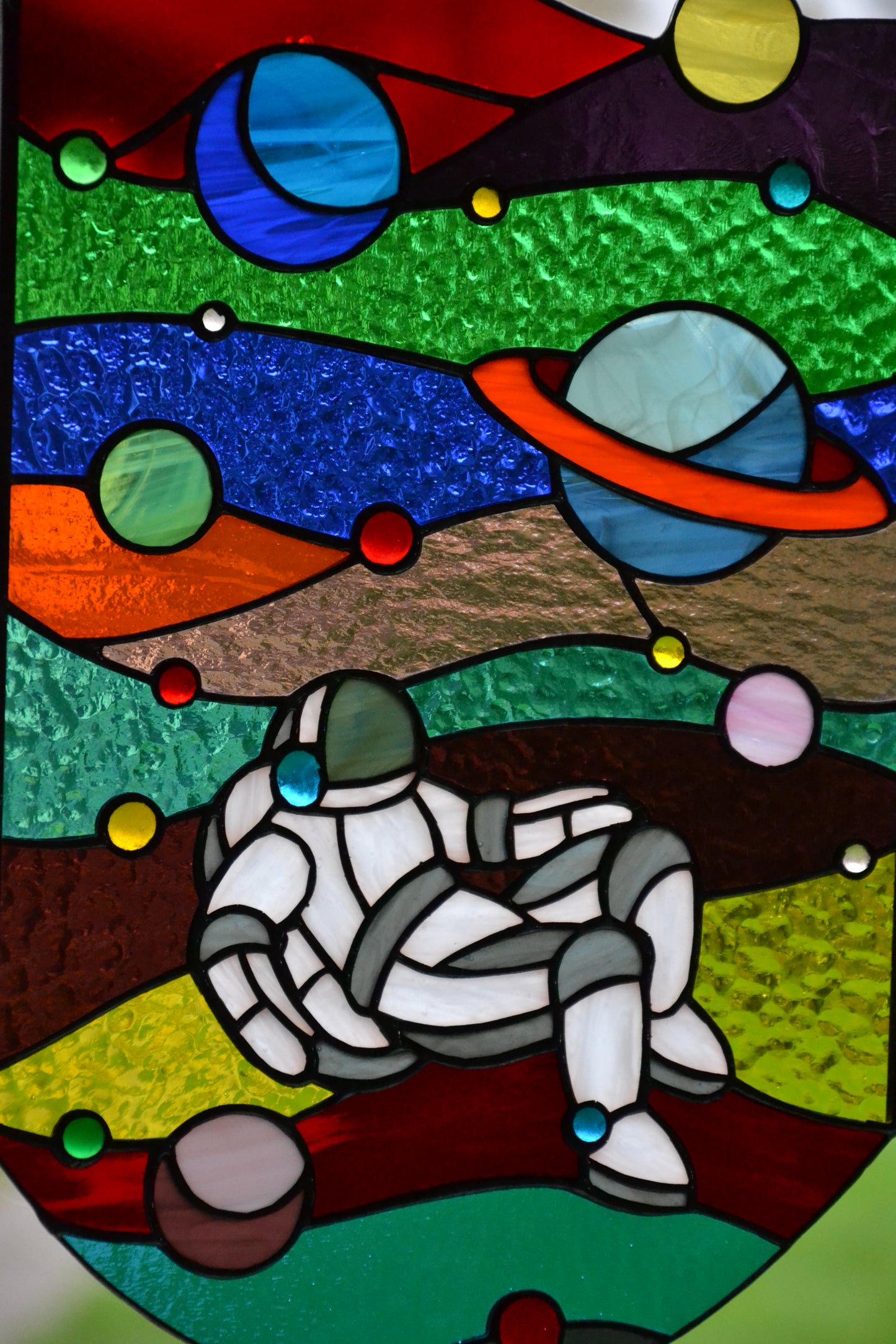 Stained glass panel Astronaut Window hanging suncatcher Stain glass decor Space landscape Gift for him Wall art Window pendant Xmas gift