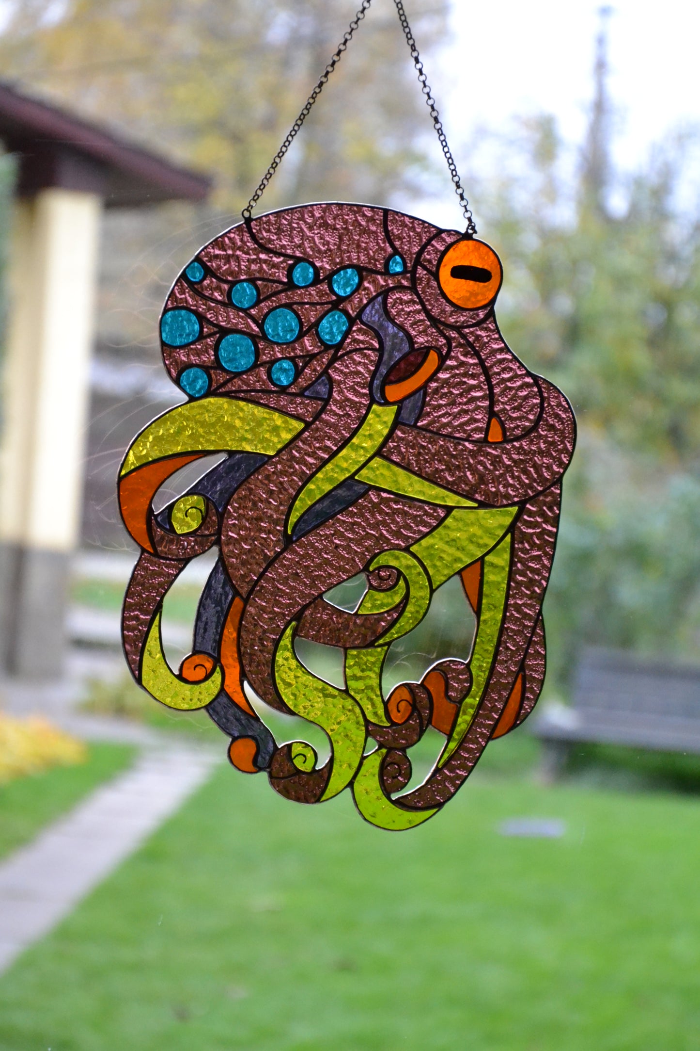 Stain glass Octopus suncatcher Window hanging panel Stained glass animals Mother's day gift Ocen decor Wall decor Tiffany style