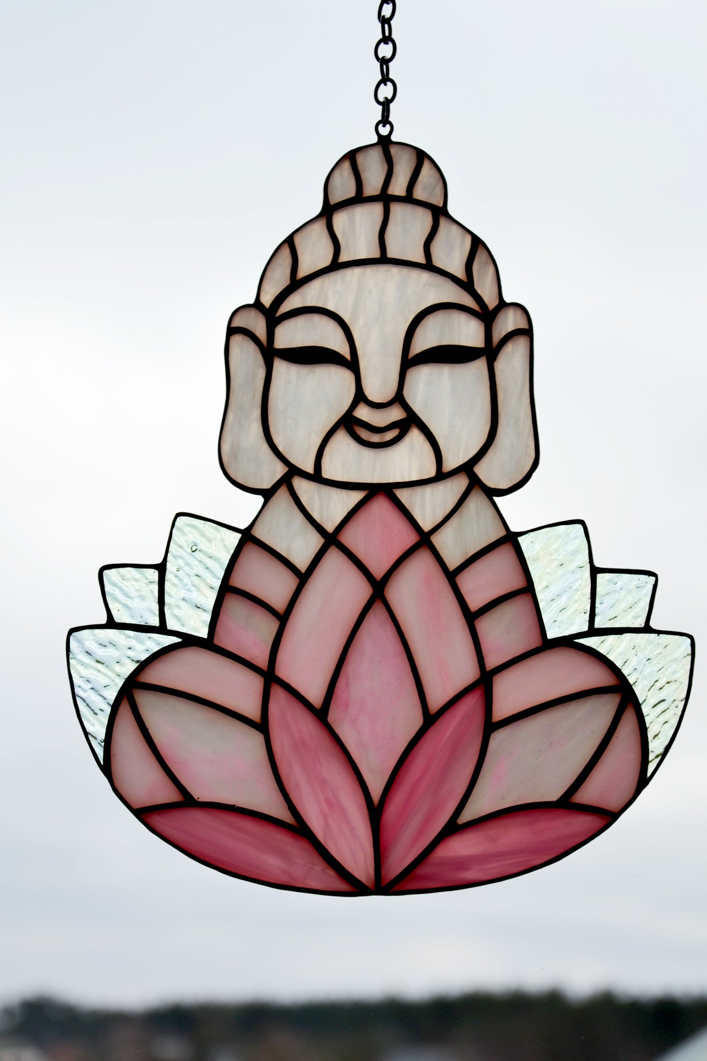 Stain glass sun catcher Buddha and lotus Stained glass window hanging Yoga gift Stained glass pendant Tiffany style gift Living room decor