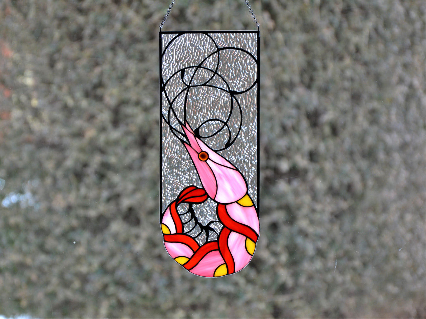 Stained glass panel Shrimp Window hanging suncatcher Christmas decor Wall decor Stain glass panel Custom stained glass Kitchen pendant