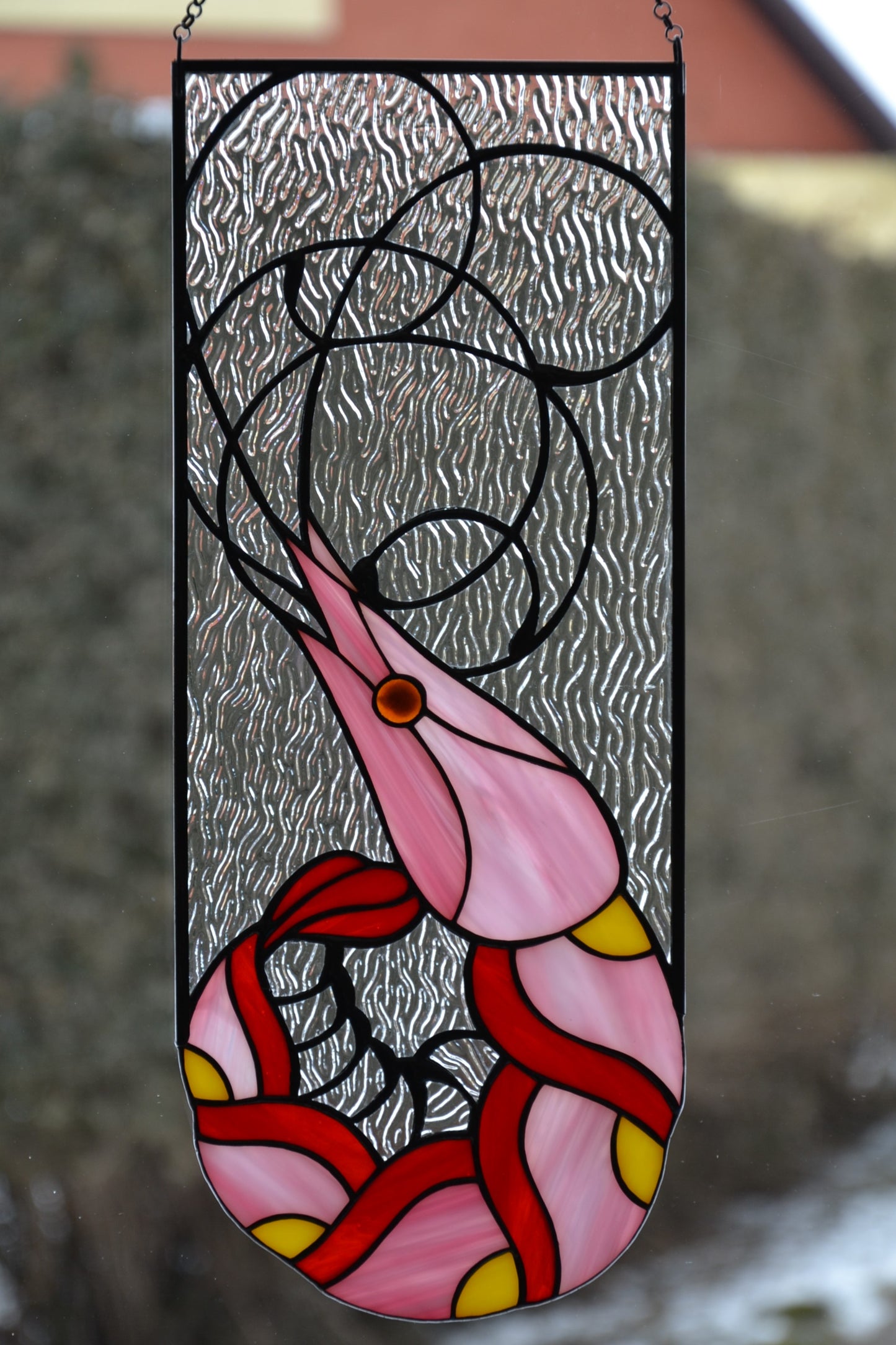 Stained glass panel Shrimp Window hanging suncatcher Christmas decor Wall decor Stain glass panel Custom stained glass Kitchen pendant