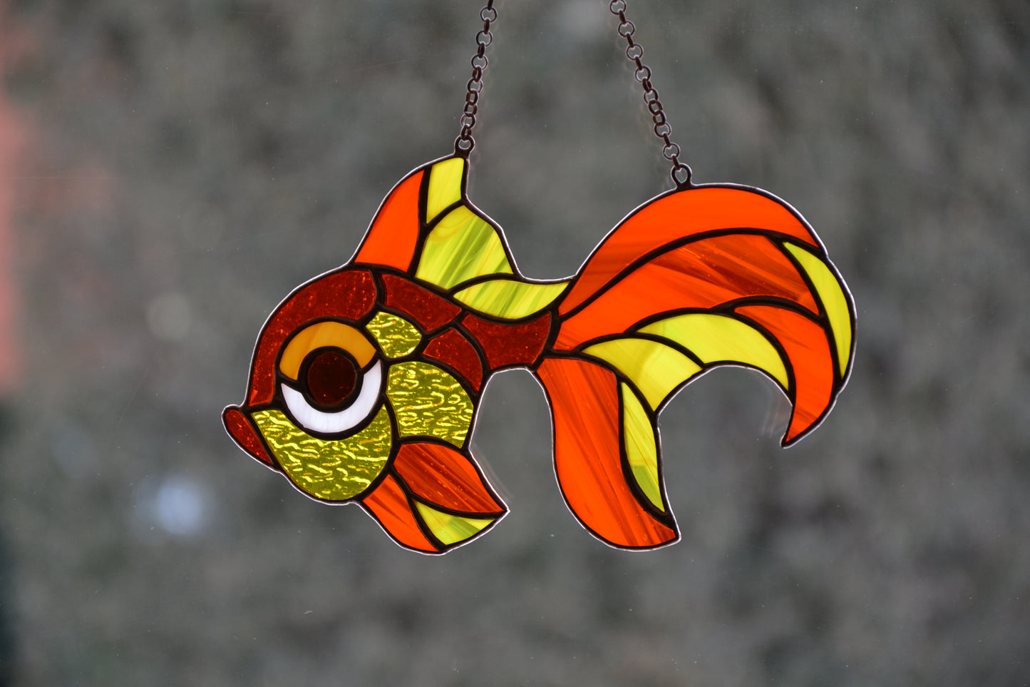 Stained glass suncatcher Gold fish window hanging Christmas gift Wall decor Custom stain glass Glass fish Garden decor Living room decor