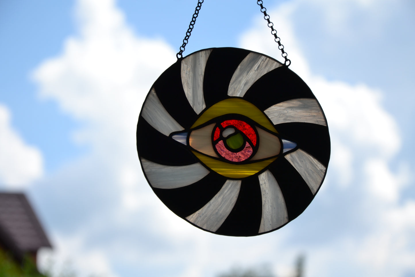 Stained glass suncatcher Eye window hanging Stained glass art Round suncatcher Christmas gift Wall art Protective amulet Stain glass panel