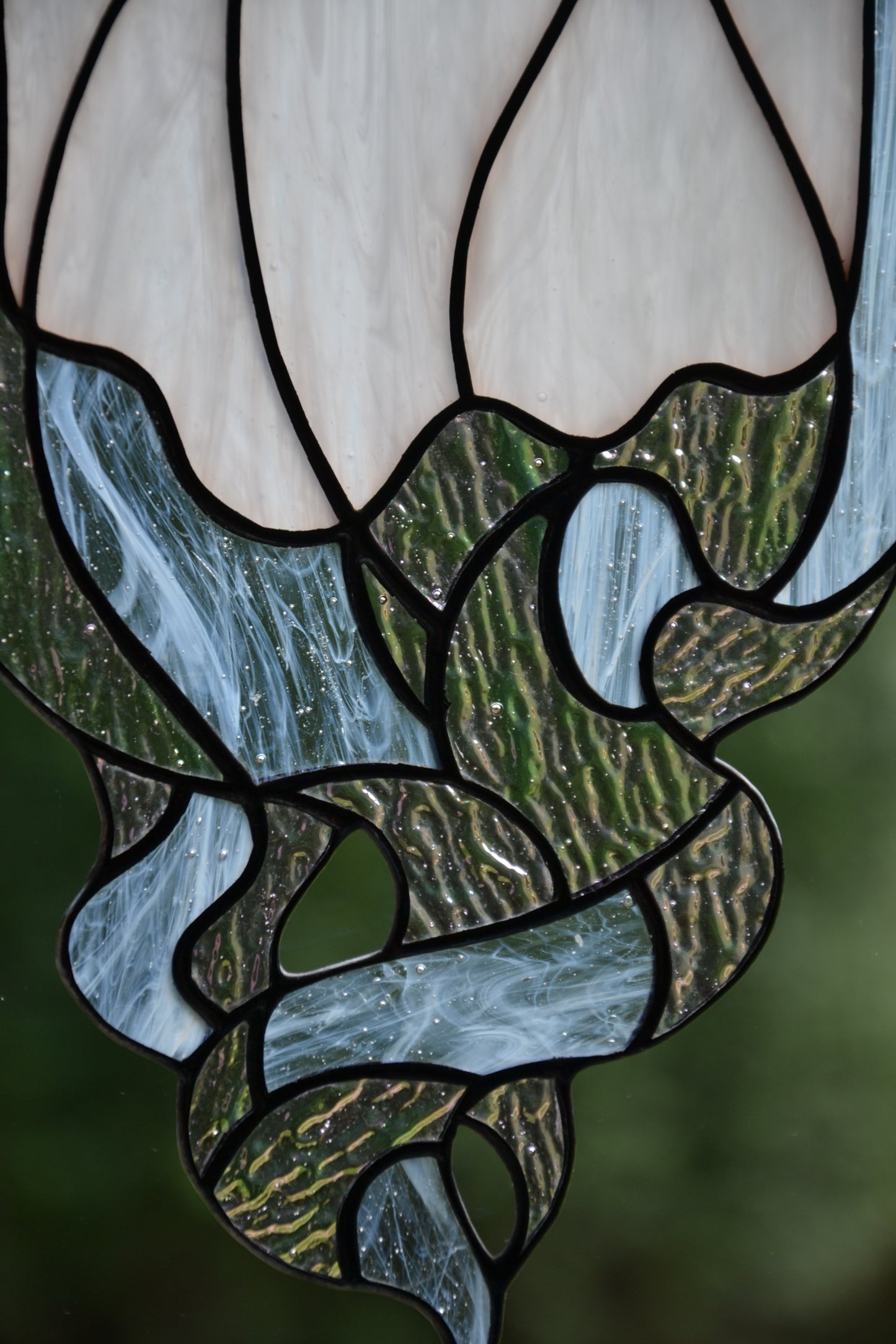 Stained glass suncatcher Ghost window hanging Stained glass decoration Fany gift Bedroom decor Garden hanging White glass Wall decor