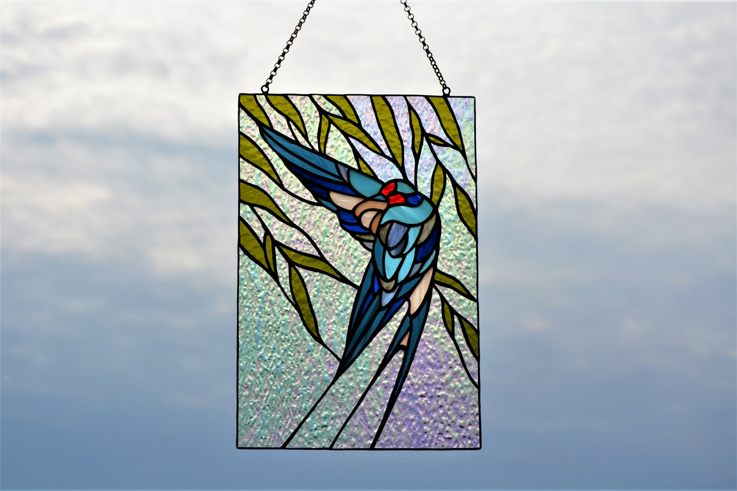Stained glass panel Window hanging suncatcher Floating Swallow Stain glass hanging Living room decor Mother's day gift Wall decor Glass bird