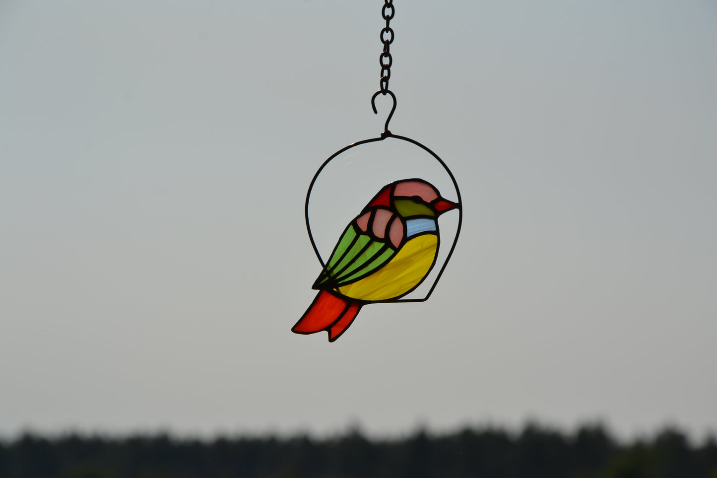 Stained glass window hanging Cute bird suncatcher Glass bird Garden decor Friendly gift Garden decor Stain glass sun catcher