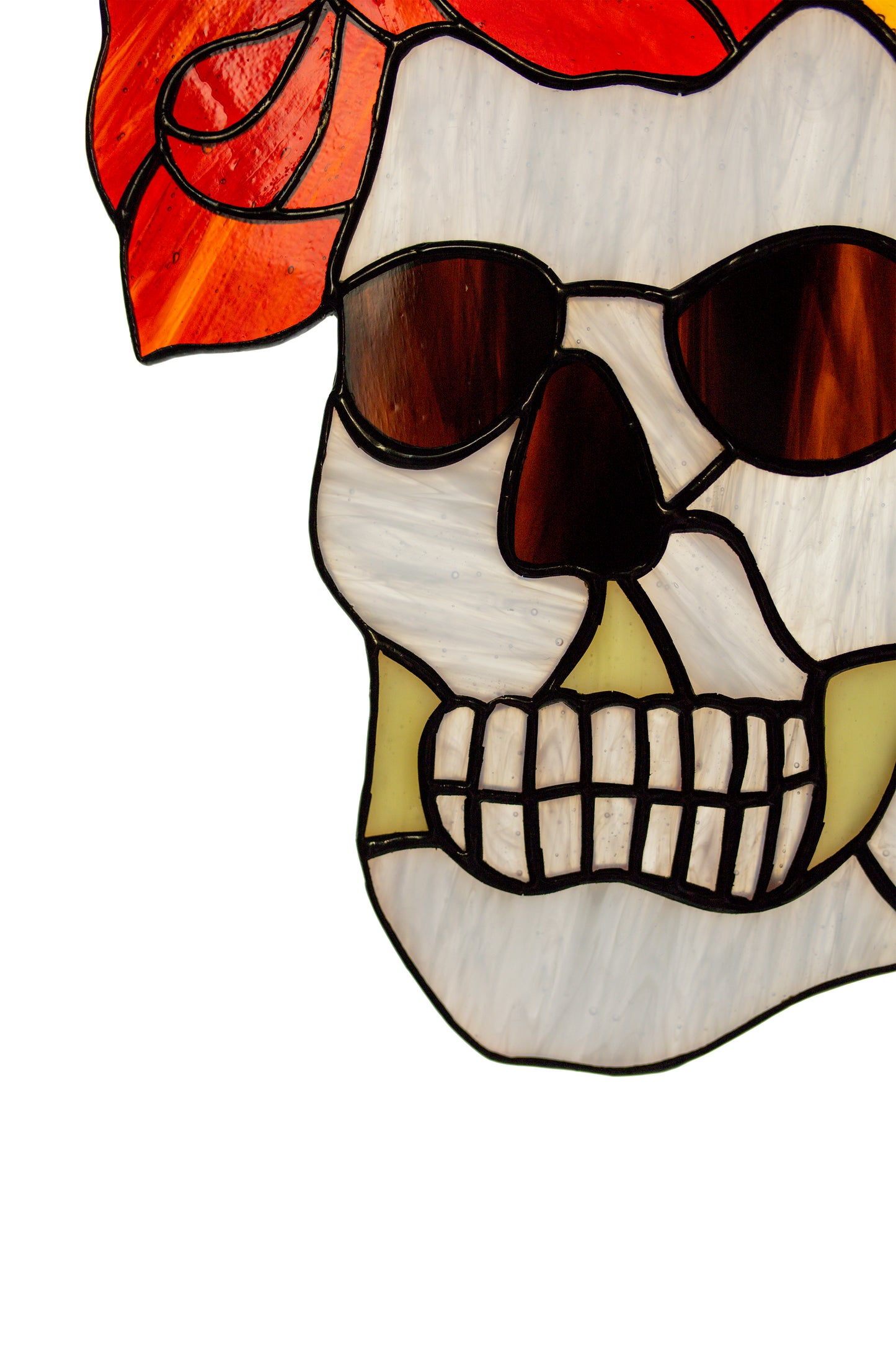 Stained glass suncatcher Grateful Dead Berta Skull and roses Music logo Glass art Santa muerte Glass calavera Gift for a man Stain glass