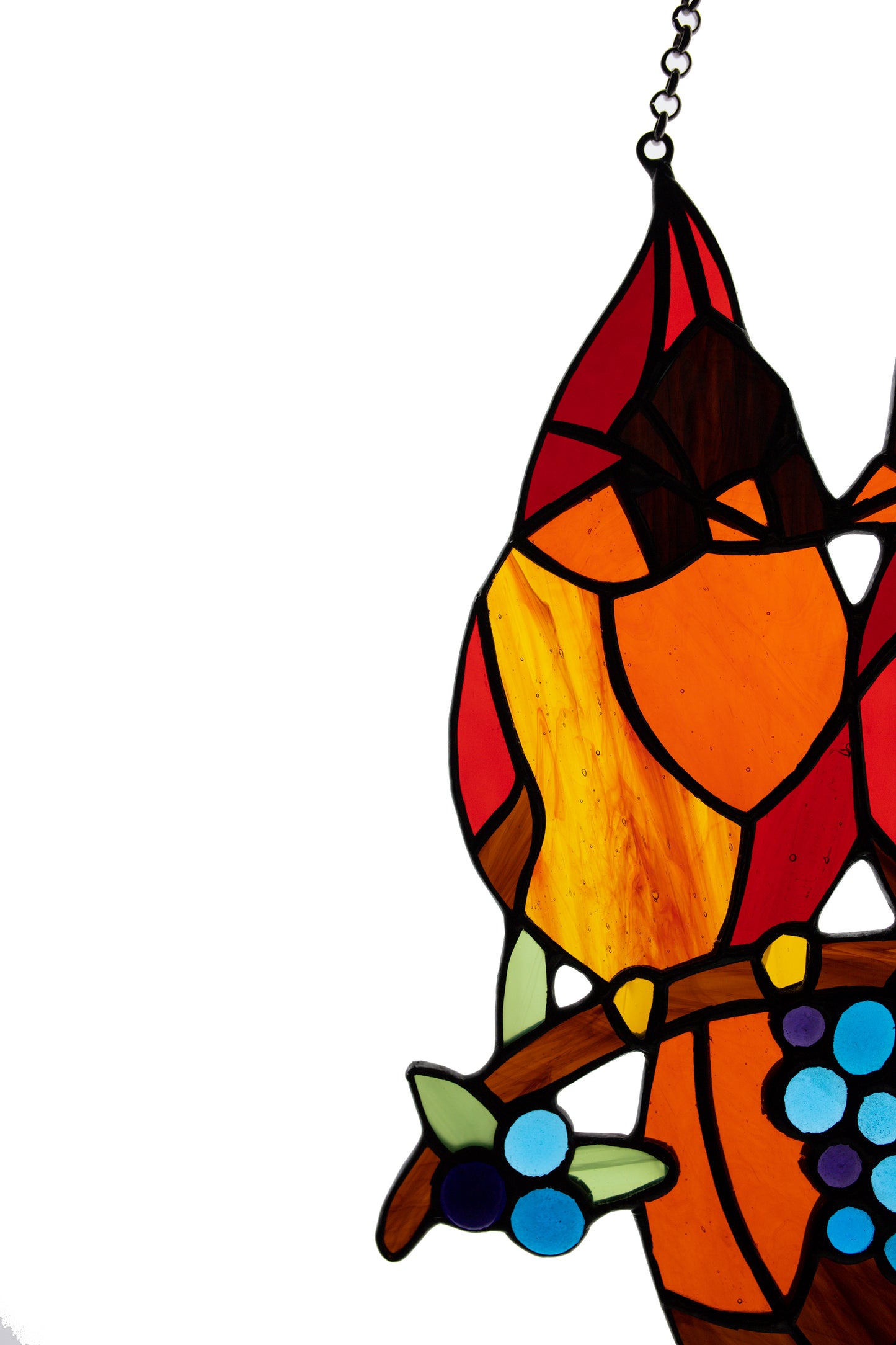 Suncatcher Stain glass hanging Сardinal Stained glass bird Wall decor Window hanging sun catcher Gift for mom Glass berries Fused glass