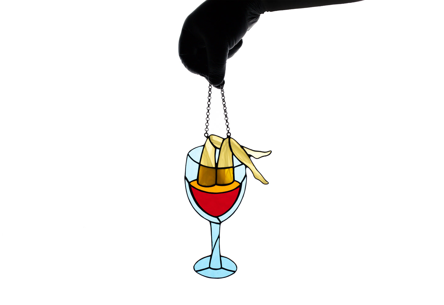 Suncatcher Stained glass window hanging Wine diving Stain glass art Wall decor Gift for her Wine glass Joke gift Handmade gift Xmas gift