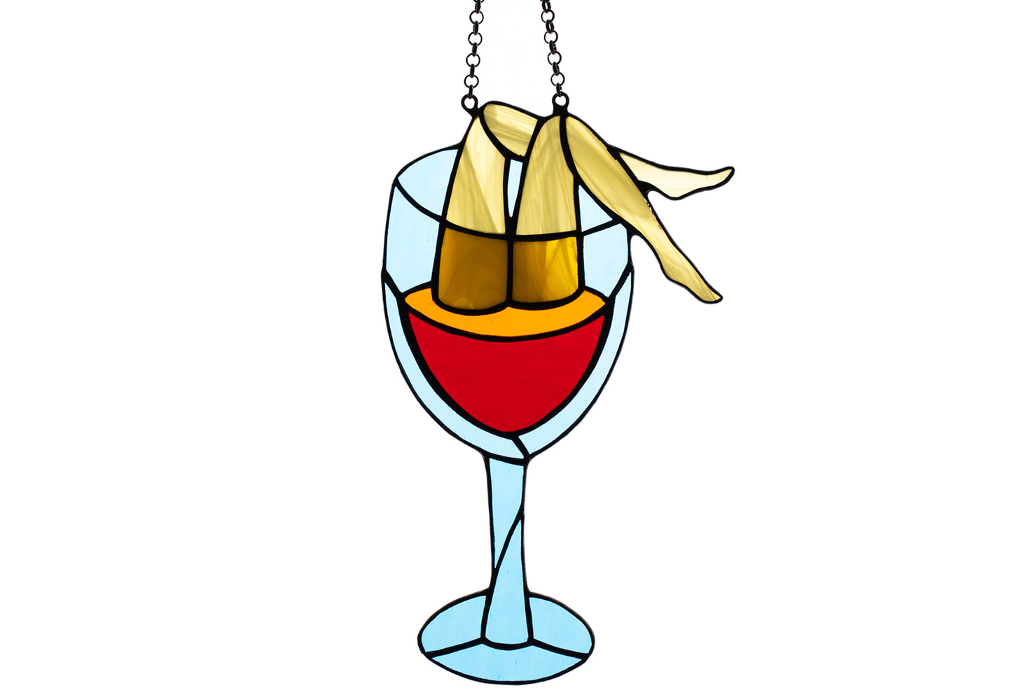 Suncatcher Stained glass window hanging Wine diving Stain glass art Wall decor Gift for her Wine glass Joke gift Handmade gift Xmas gift