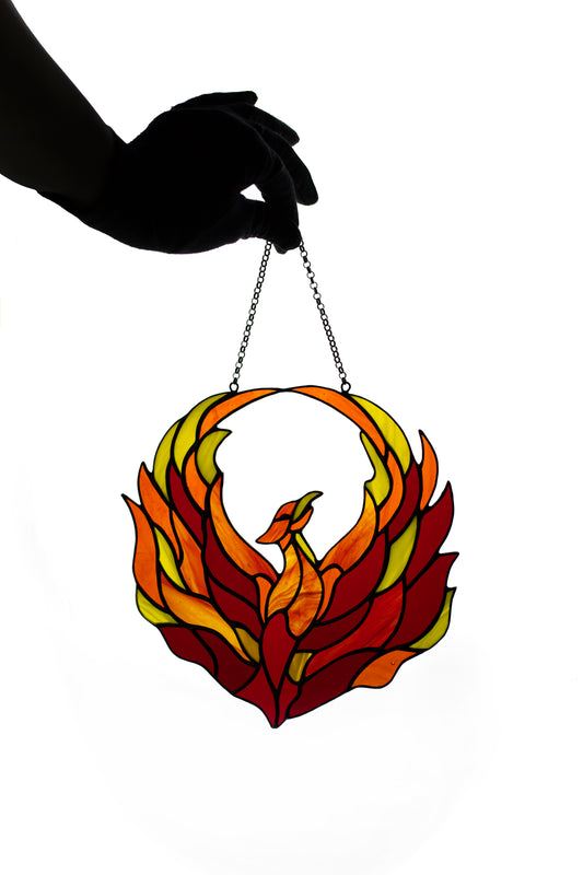 Stained glass Phoenix suncatcher Window hanging Flame suncatcher Firebird window decor Mountain sun catcher