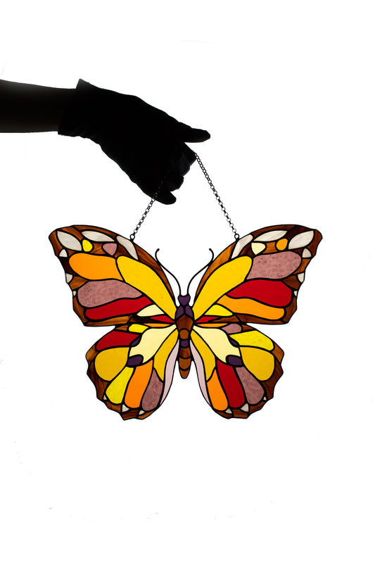 Stained glass suncatcher Butterfly window hanging pendant Stain glass art Coloredglass butterfly Home and Garden decor Summer decoration