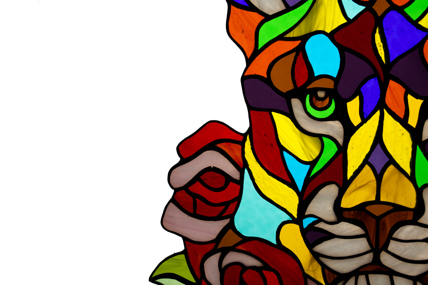 Stained glass suncatcher Lioness in roses window hanging Stain glass gift Wall decor Tiffany style Stain glass hanging Lion