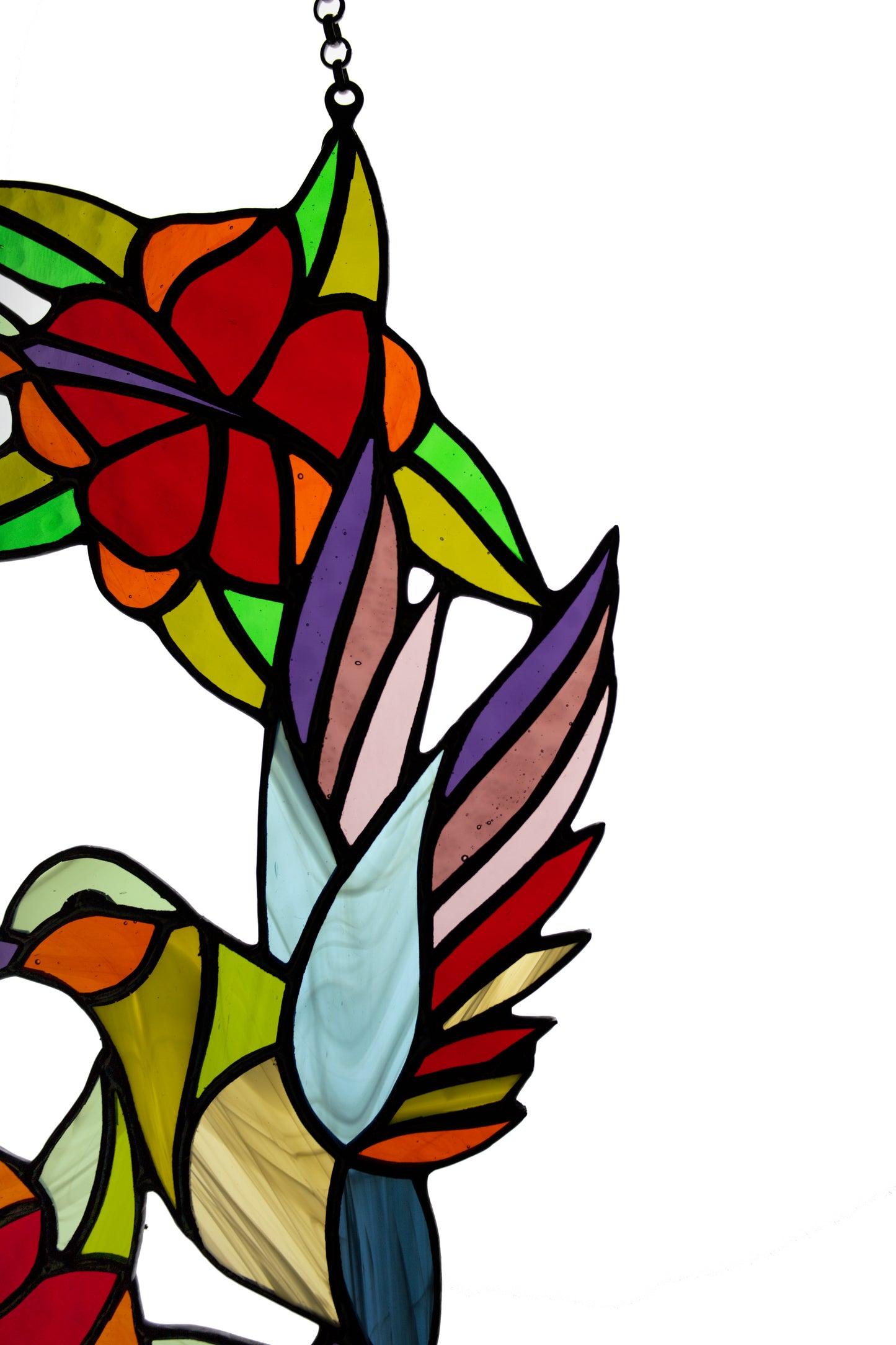 Stain glass suncatcher Hummingbirds and flowers wreath Stained glass window hanging Xmas gift Wall decor Living room decor Custom glass