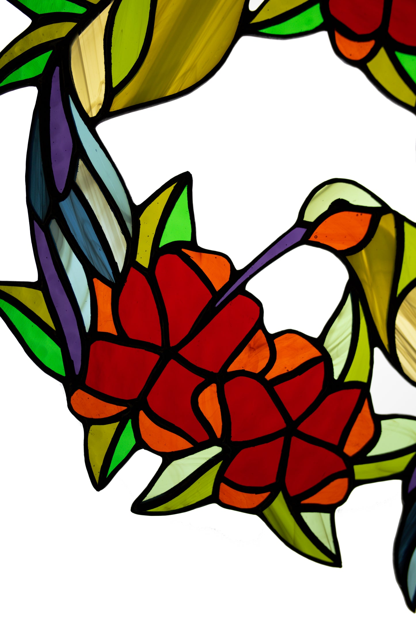 Stain glass suncatcher Hummingbirds and flowers wreath Stained glass window hanging Xmas gift Wall decor Living room decor Custom glass